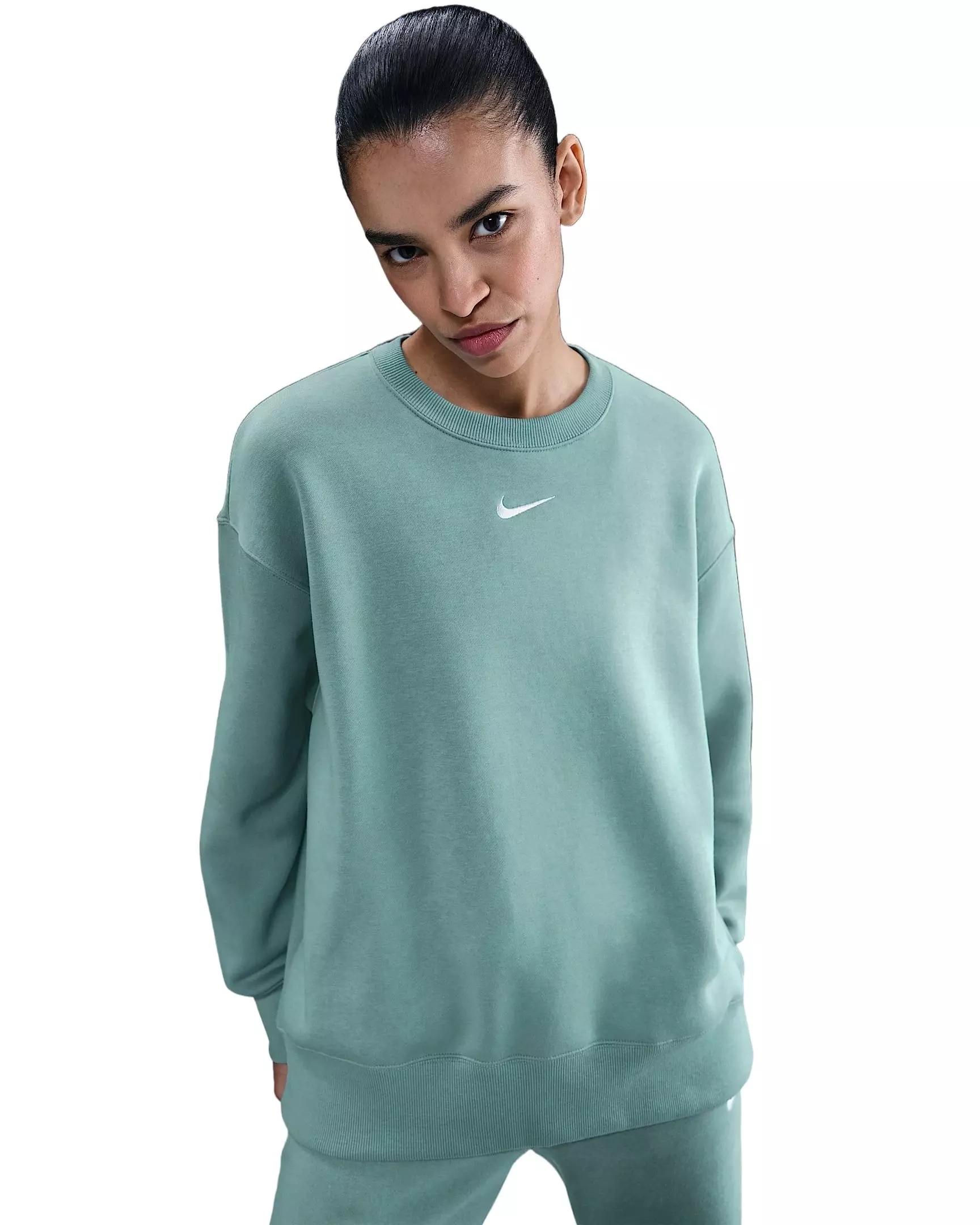 Nike Women's Sportswear Phoenix Fleece Oversized Long-Sleeve Crew-Neck Sweatshirt -Green - GREEN