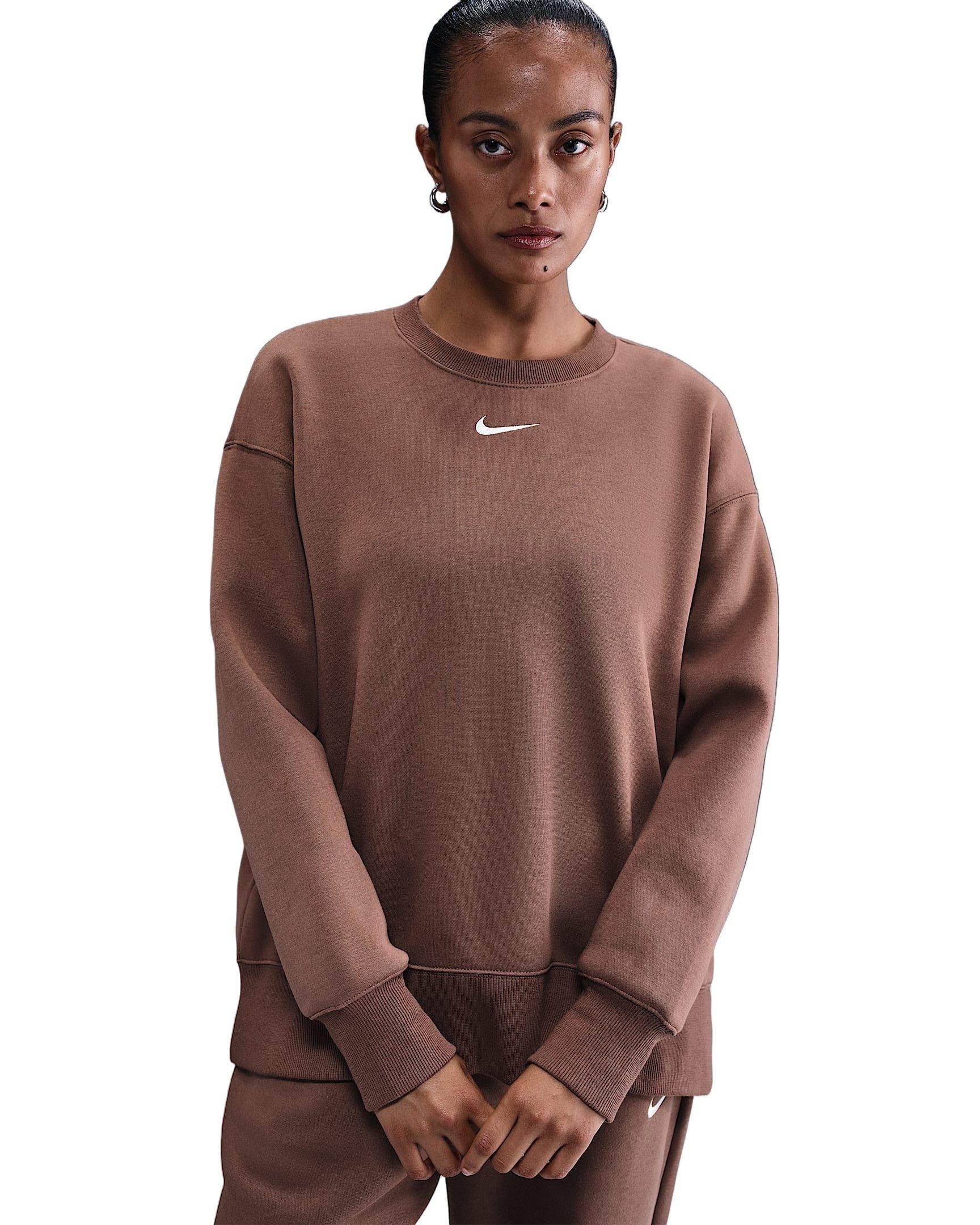 Nike Women's Sportswear Phoenix Fleece Oversized Long-Sleeve Crew-Neck Sweatshirt - Brown - BROWN Thumbnail View 1