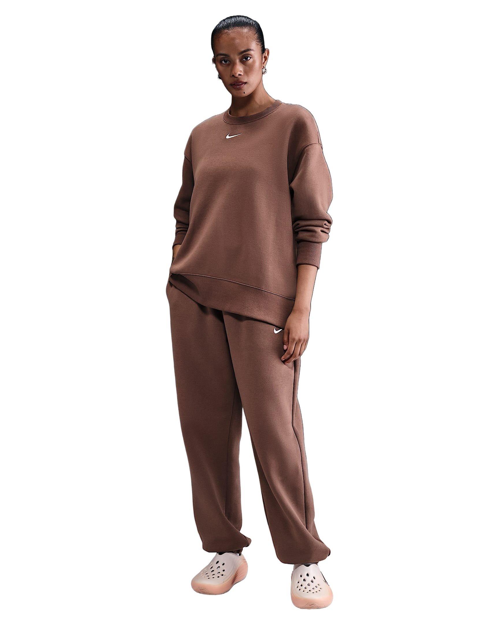 Nike Women's Sportswear Phoenix Fleece Oversized Long-Sleeve Crew-Neck Sweatshirt - Brown - BROWN Thumbnail View 4