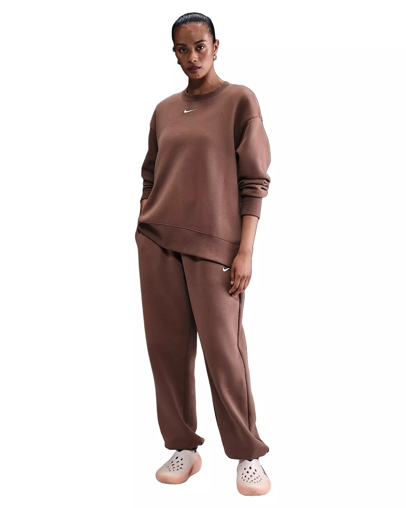 Nike Women's Sportswear Phoenix Fleece Oversized Long-Sleeve Crew-Neck Sweatshirt - Brown - BROWN
