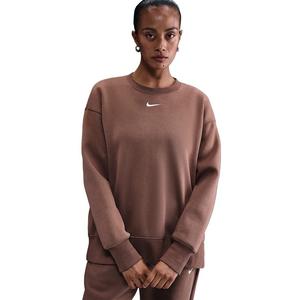 Nike Women's Sportswear Phoenix Fleece Oversized Long-Sleeve Crew-Neck Sweatshirt -Brown