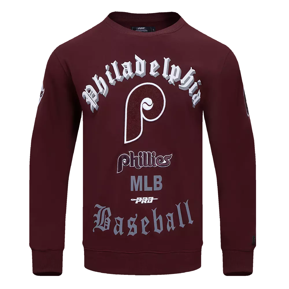 Pro Standard Men's MLB Philadelphia Phillies Retro Old English Crewneck -Wine - WINE