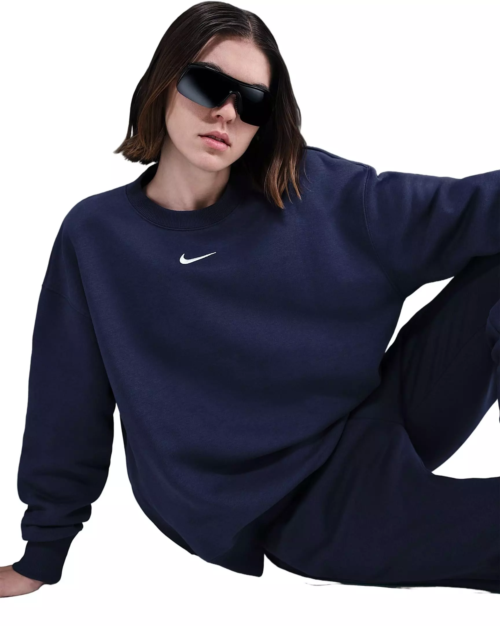 Nike Women's Sportswear Phoenix Fleece Oversized Long-Sleeve Crew-Neck Sweatshirt - Navy - NAVY