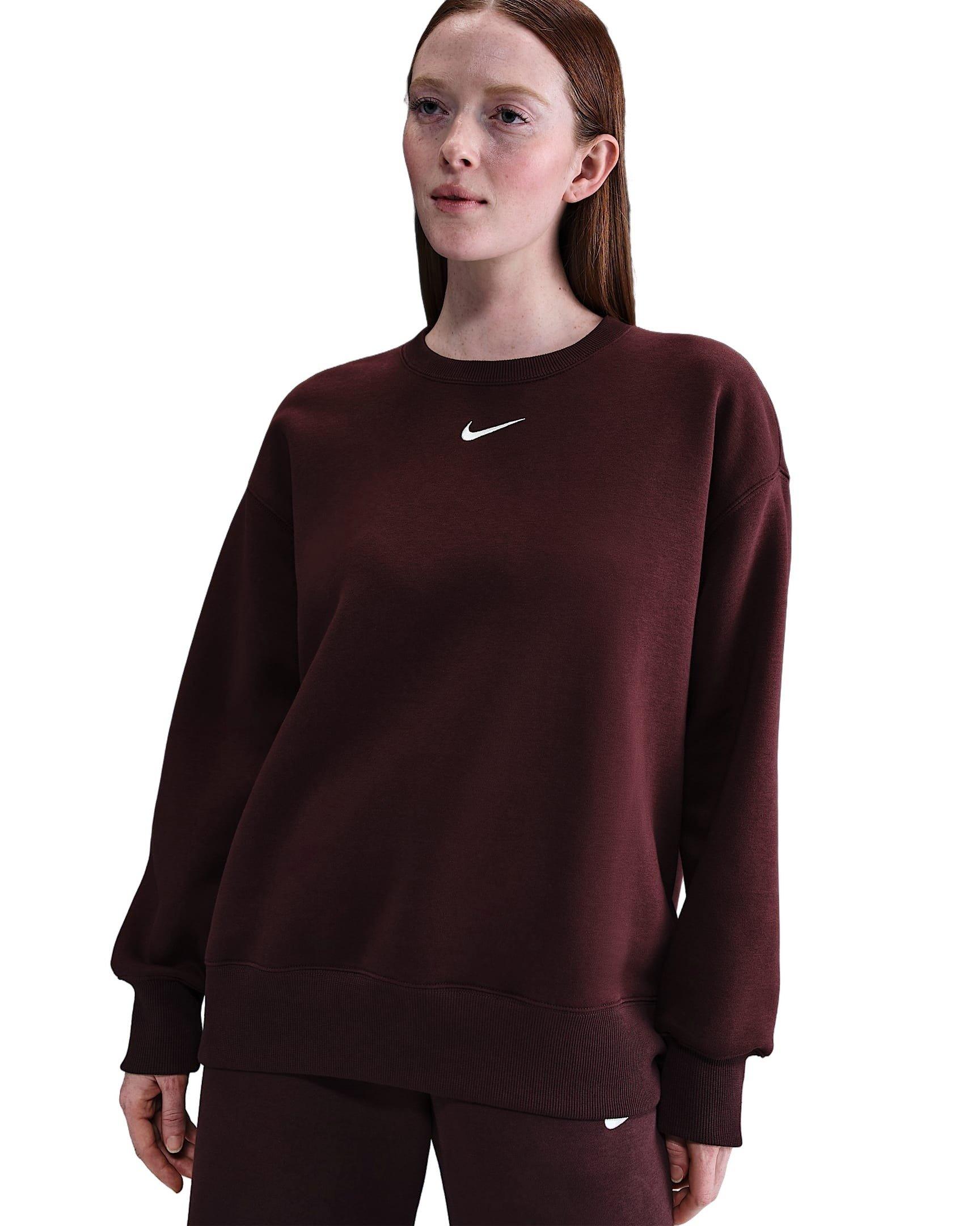 Nike Women's Sportswear Phoenix Fleece Oversized Long-Sleeve Crew-Neck Sweatshirt -Burgundy - BURGUNDY Thumbnail View 1
