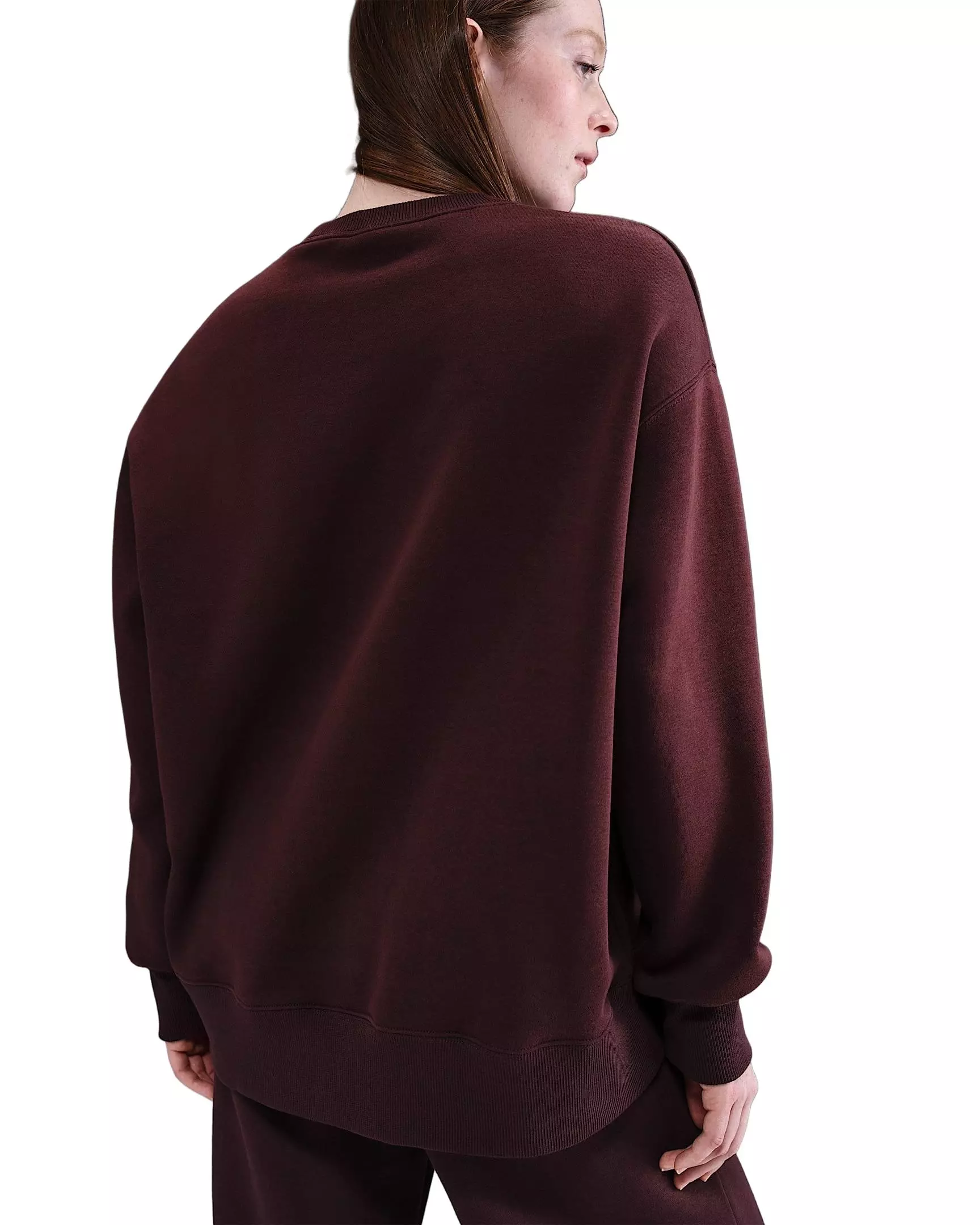 Nike Women's Sportswear Phoenix Fleece Oversized Long-Sleeve Crew-Neck Sweatshirt -Burgundy - BURGUNDY