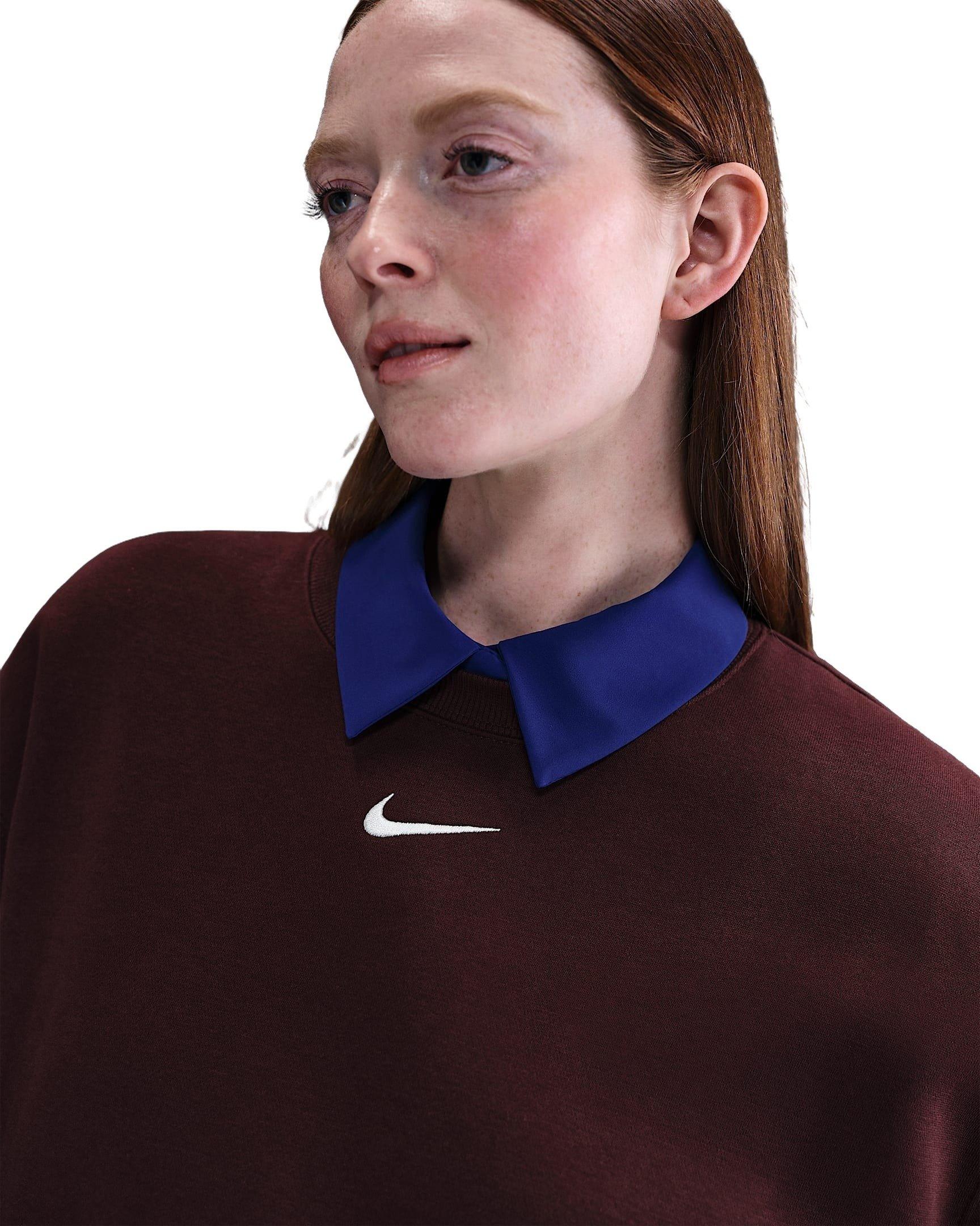 Nike Women's Sportswear Phoenix Fleece Oversized Long-Sleeve Crew-Neck Sweatshirt -Burgundy - BURGUNDY Thumbnail View 3