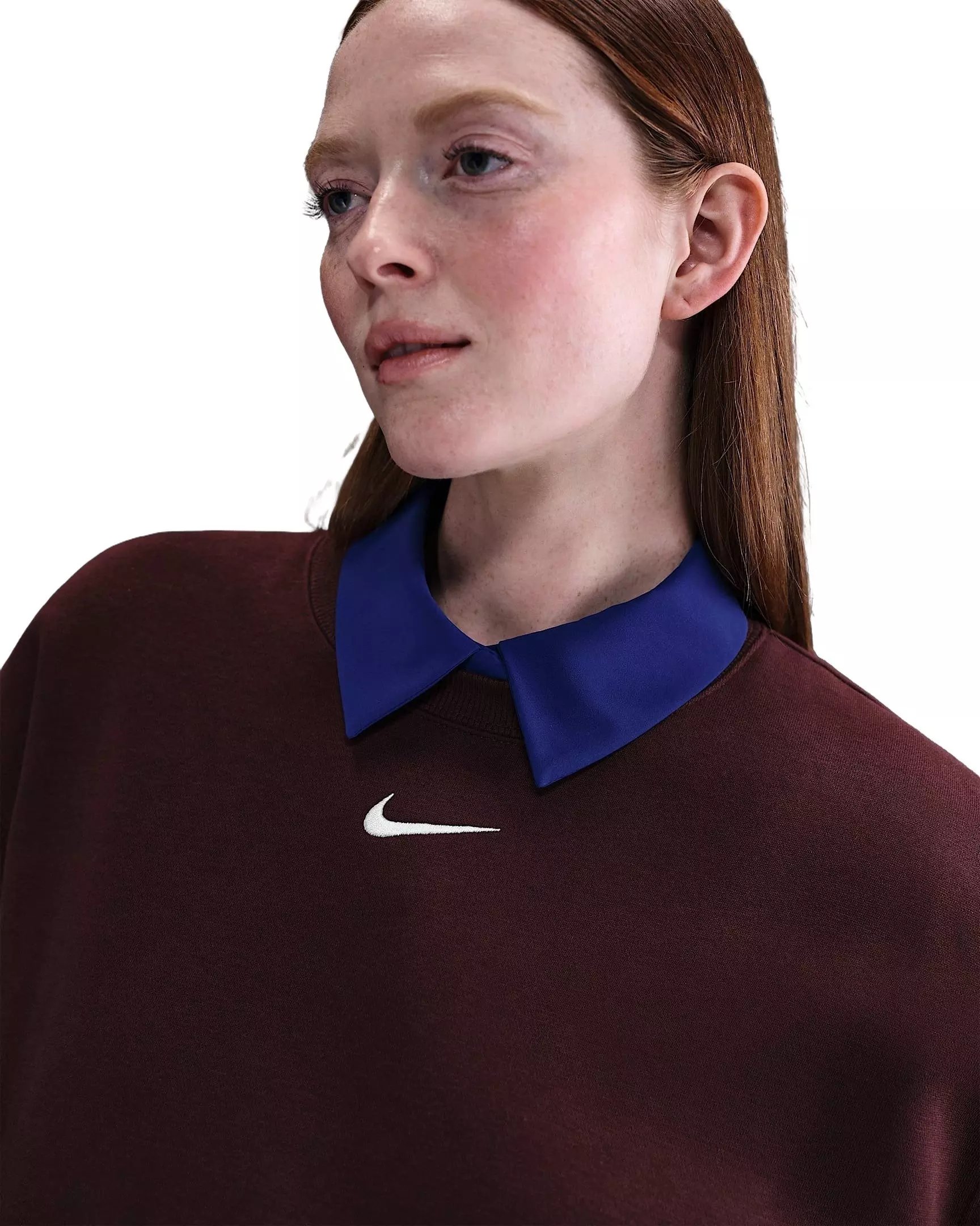 Nike Women's Sportswear Phoenix Fleece Oversized Long-Sleeve Crew-Neck Sweatshirt -Burgundy - BURGUNDY