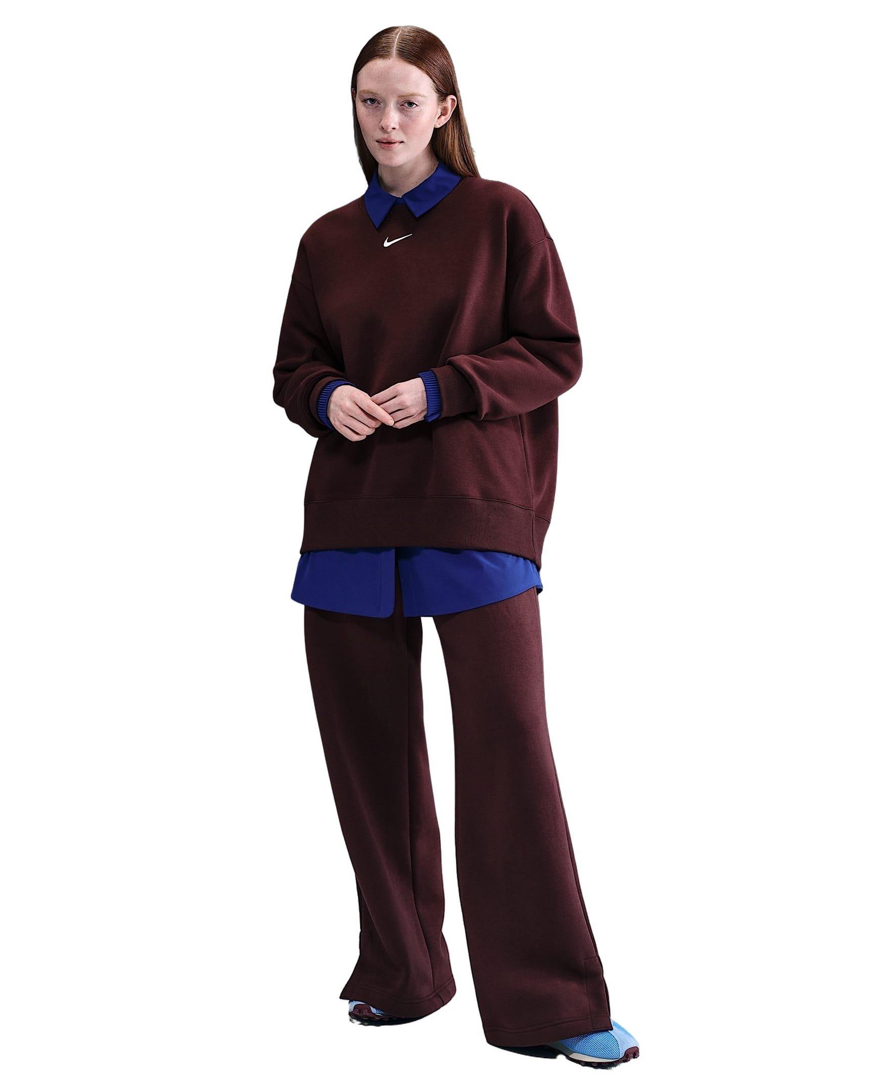 Nike Women's Sportswear Phoenix Fleece Oversized Long-Sleeve Crew-Neck Sweatshirt -Burgundy - BURGUNDY Thumbnail View 4