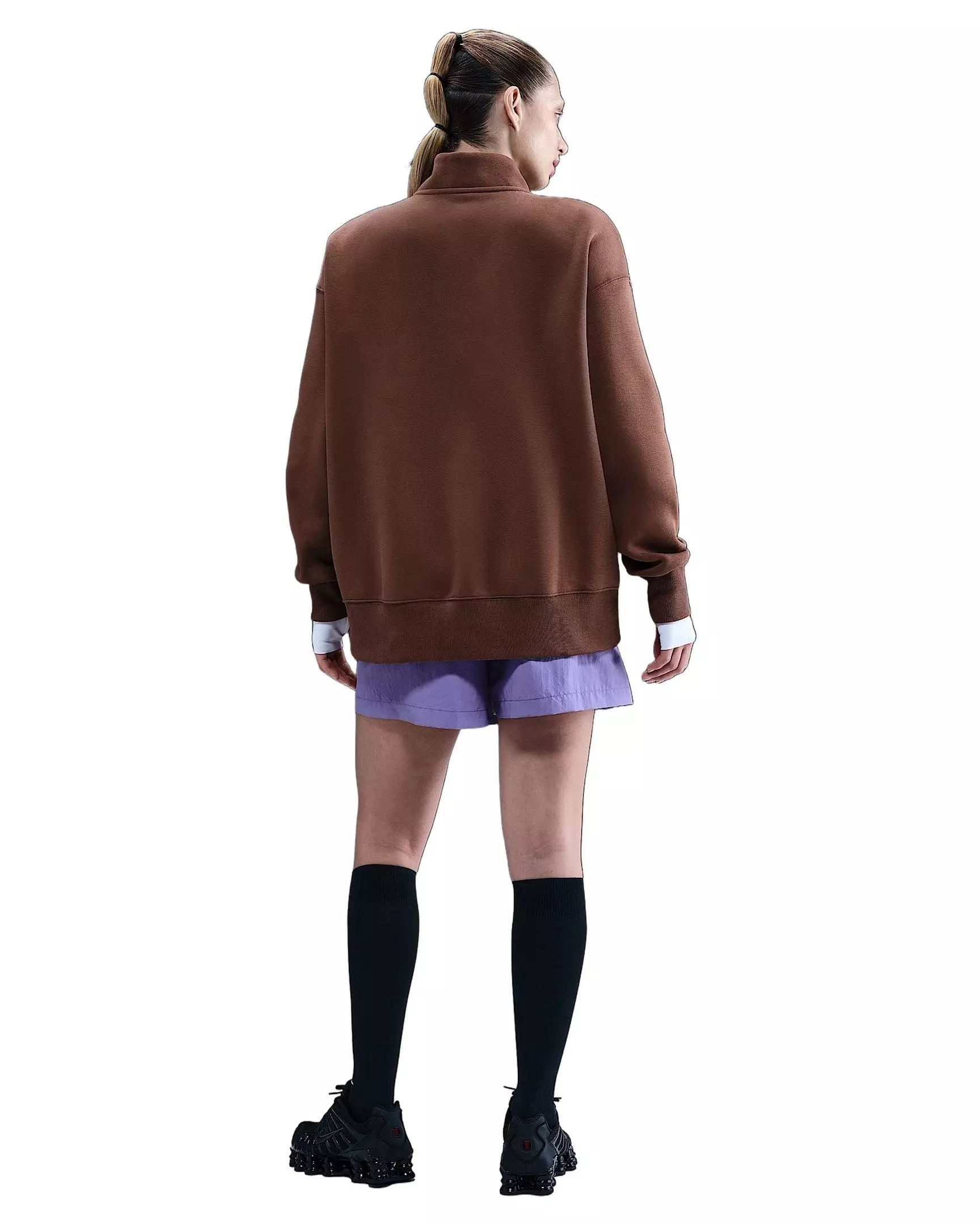 Nike Women's Sportswear Phoenix Fleece Oversized 1/4-Zip Long Sweatshirt - Brown - BROWN