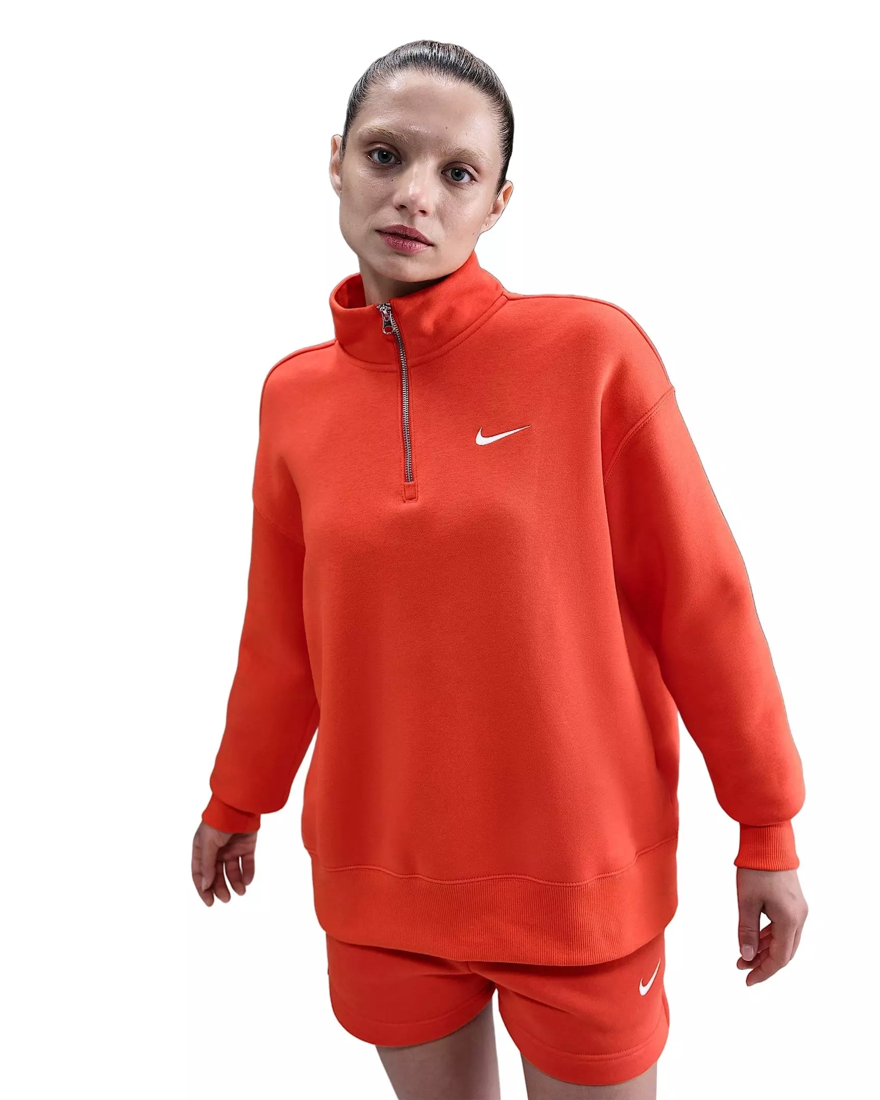 Nike Women's Sportswear Phoenix Fleece Oversized 1/4-Zip Long Sweatshirt - Red - RED