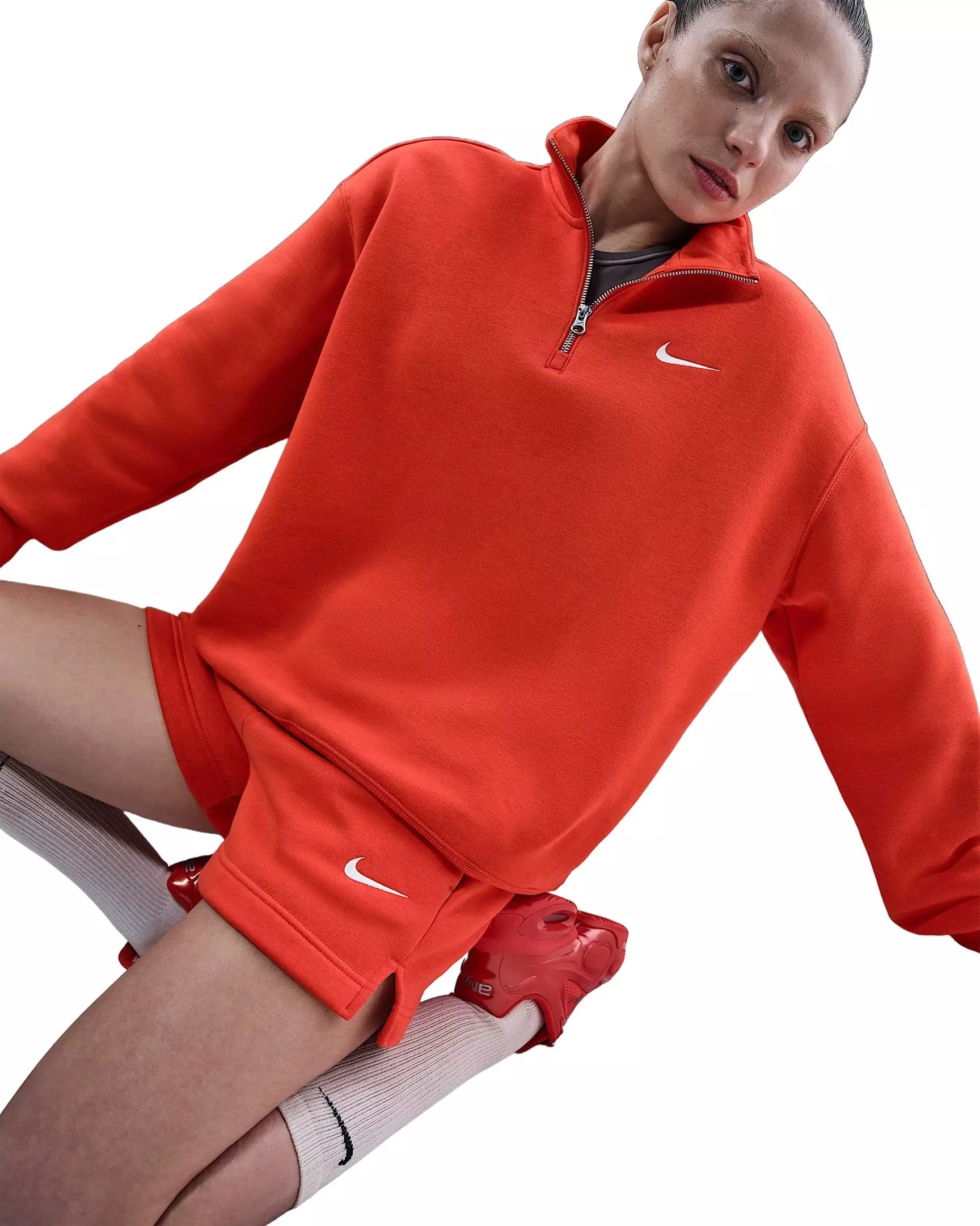 Nike Women's Sportswear Phoenix Fleece Oversized 1/4-Zip Long Sweatshirt -Red - RED