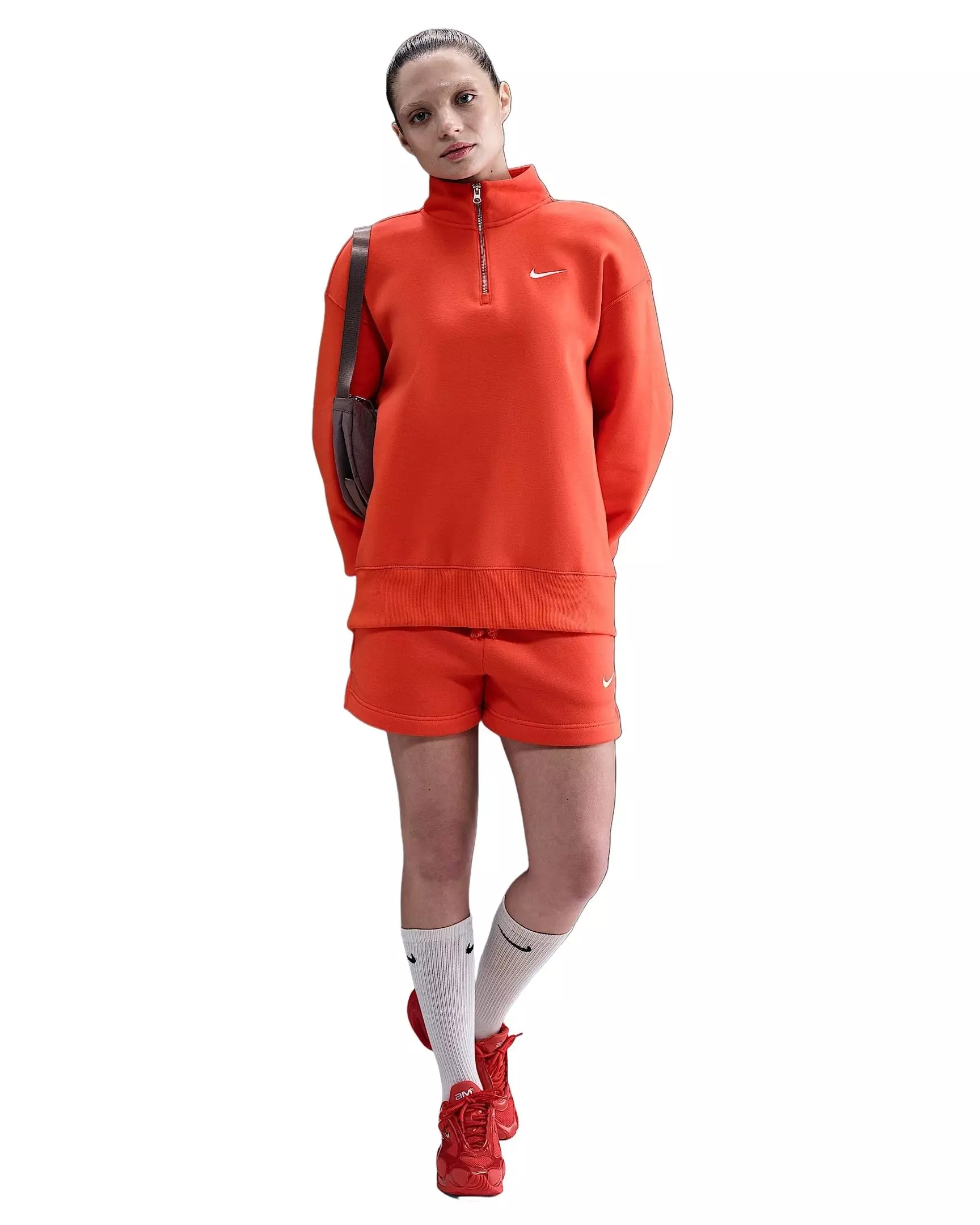 Nike Women's Sportswear Phoenix Fleece Oversized 1/4-Zip Long Sweatshirt -Red - RED