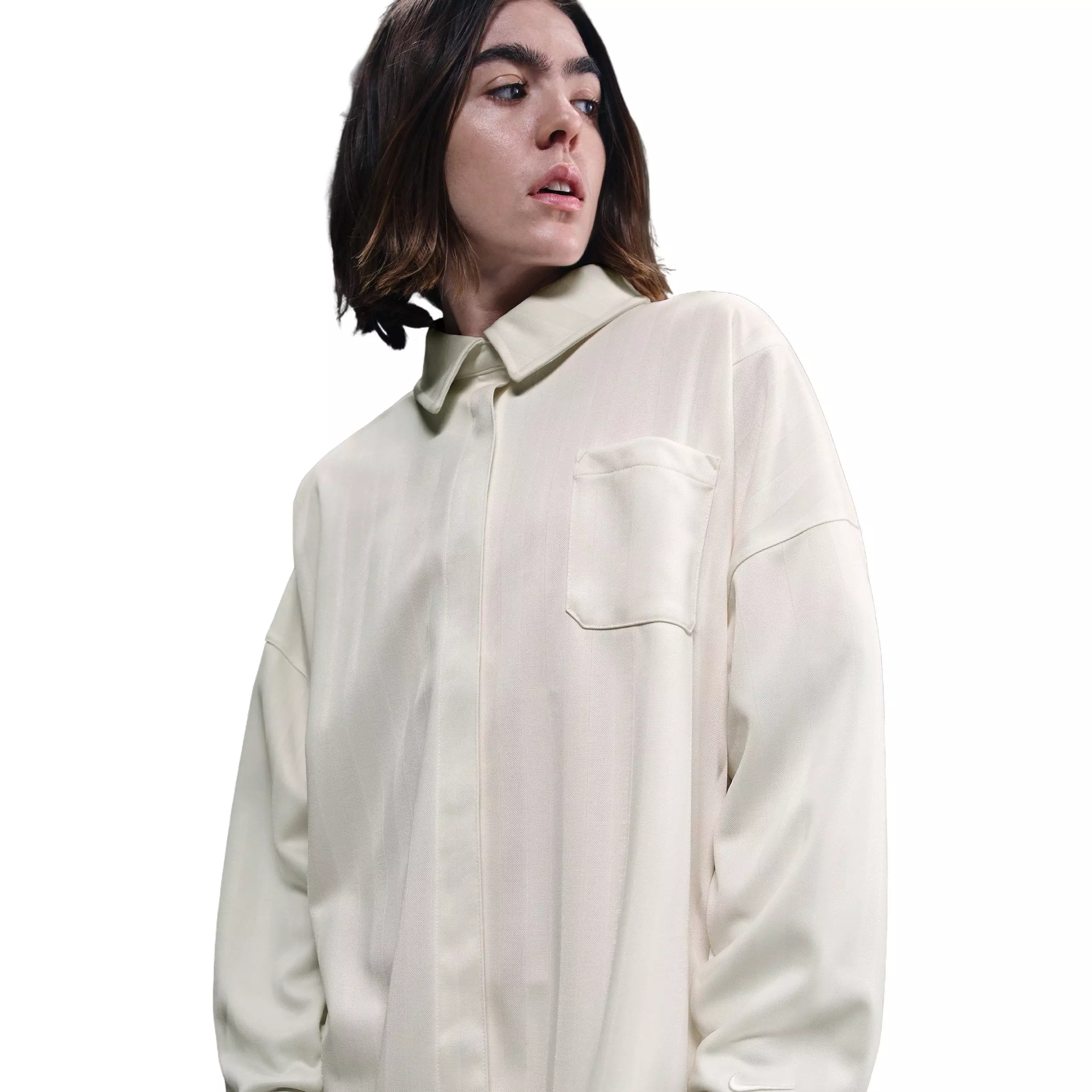 Nike Women's Sportswear Jacquard Stripe Button Down Shirt - Ivory - IVORY