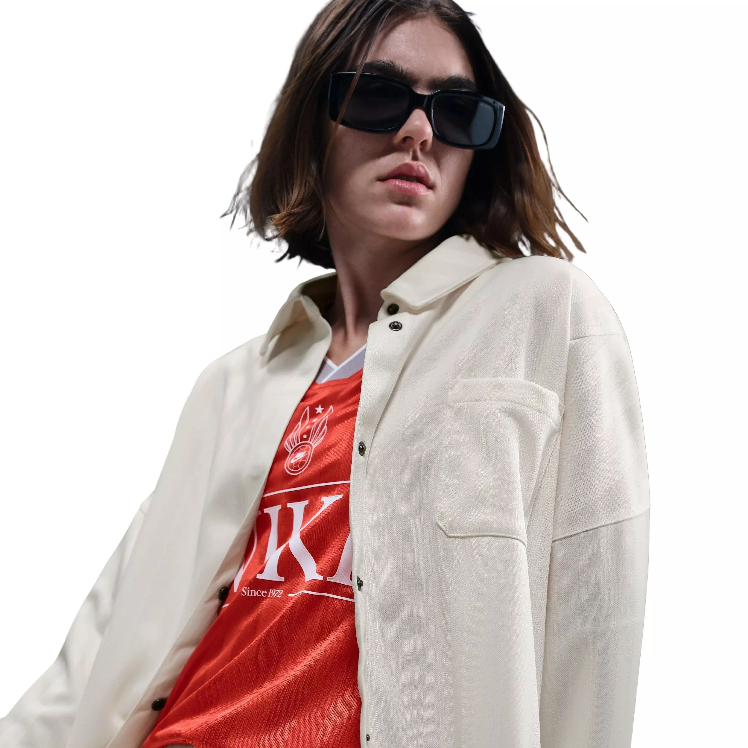 Nike Women's Sportswear Jacquard Stripe Button Down Shirt -Ivory - IVORY