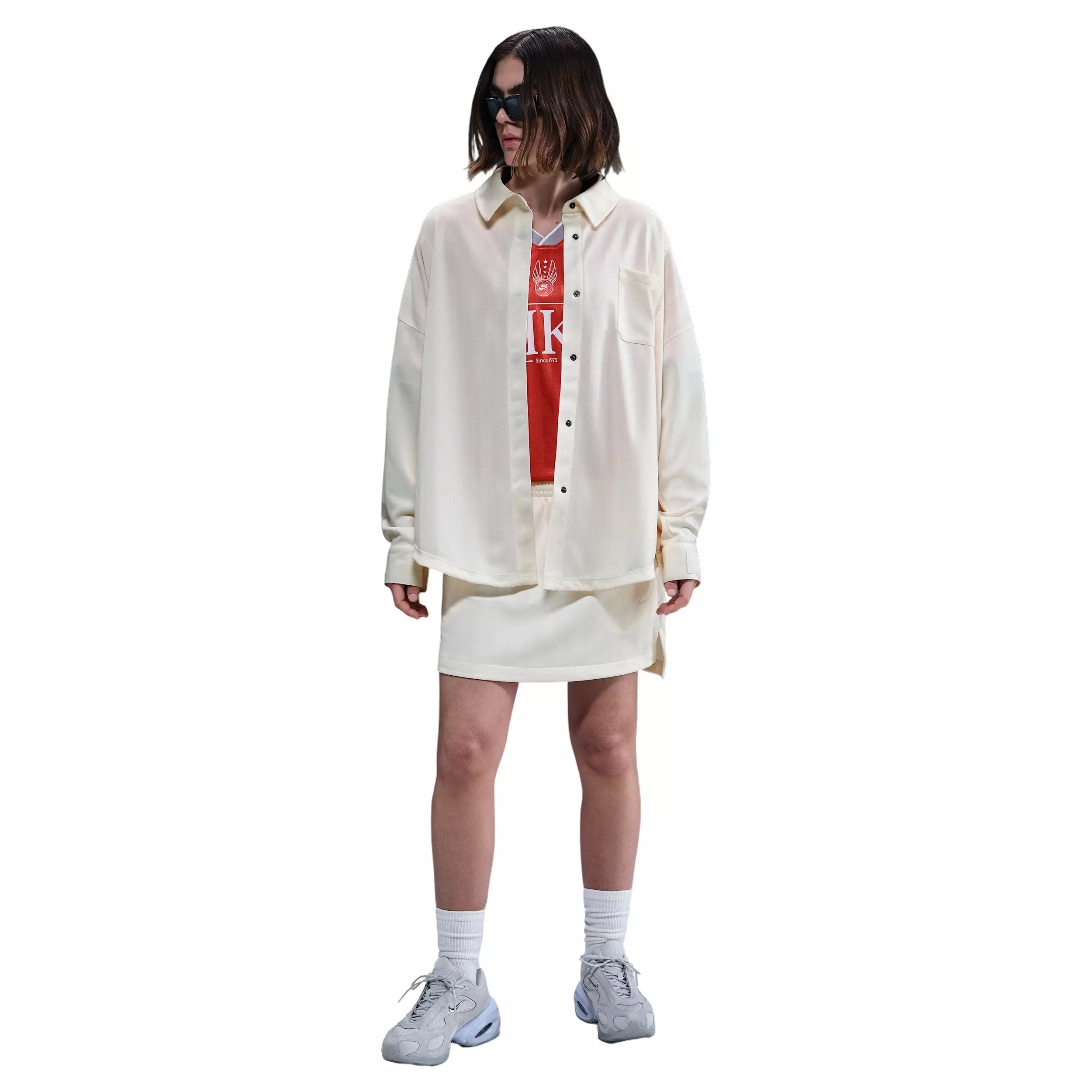 Nike Women's Sportswear Jacquard Stripe Button Down Shirt - Ivory - IVORY