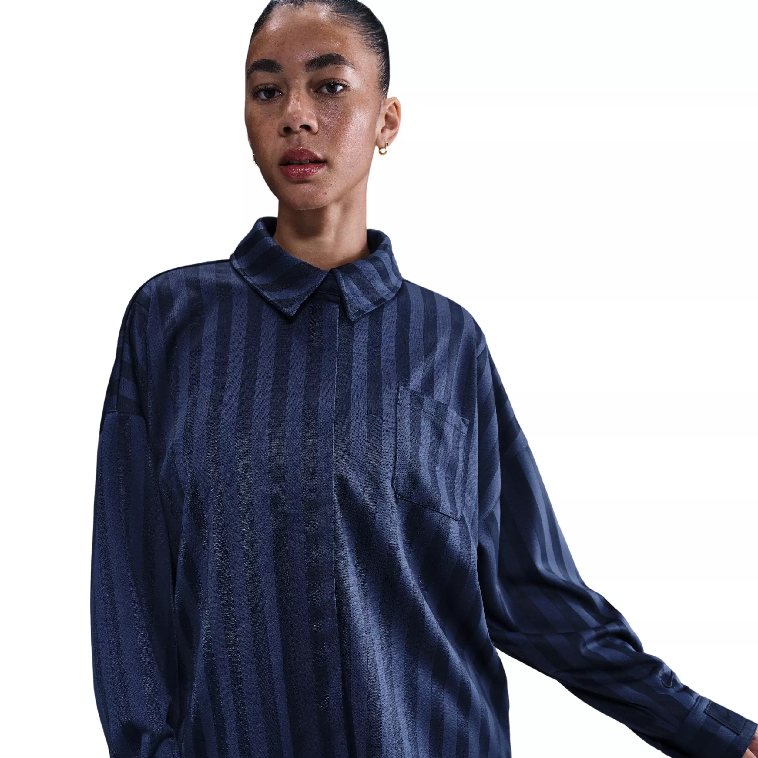 Nike Women's Sportswear Jacquard Stripe Button Down Shirt - Navy - NAVY