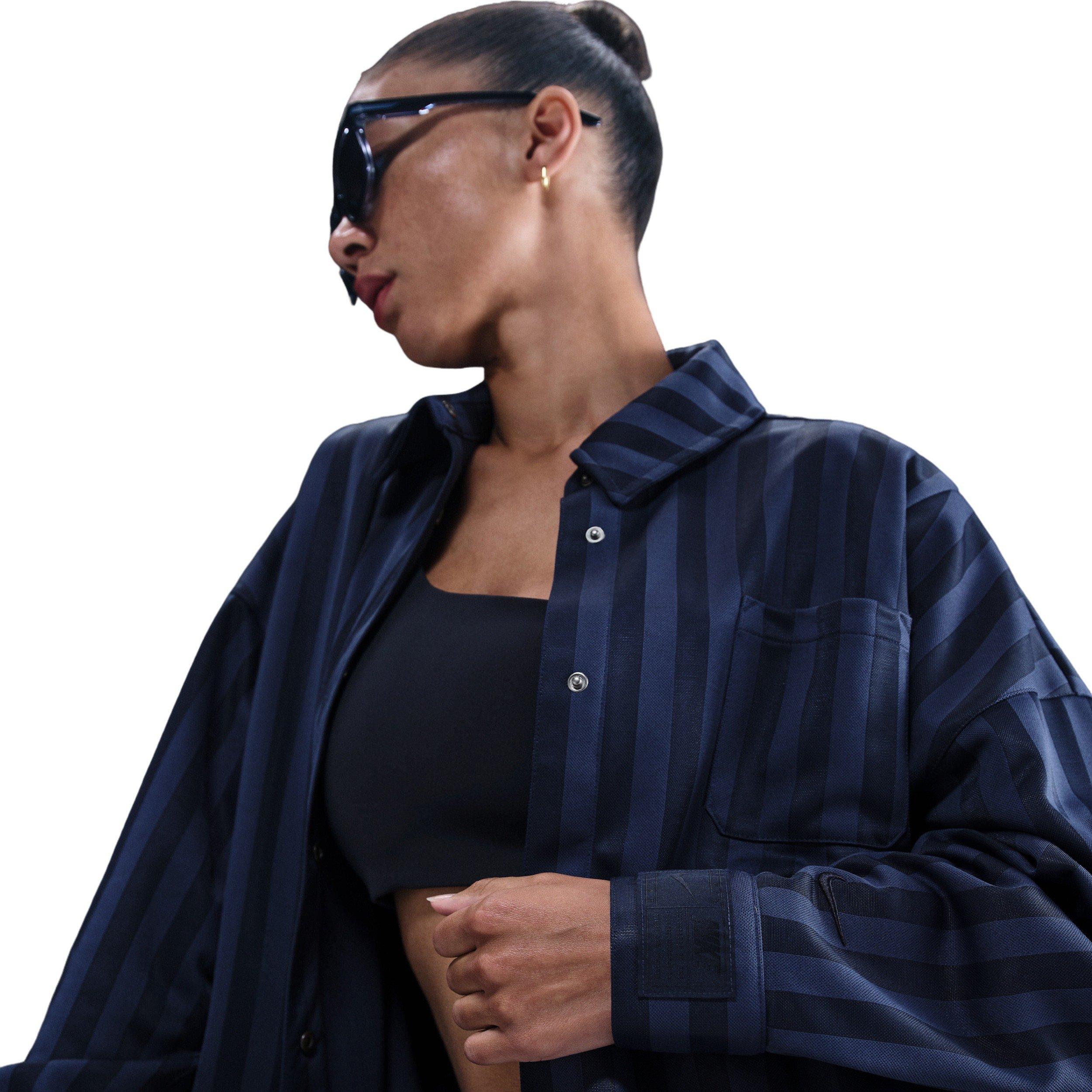 Nike Women's Sportswear Jacquard Stripe Button Down Shirt - Navy - NAVY Thumbnail View 3