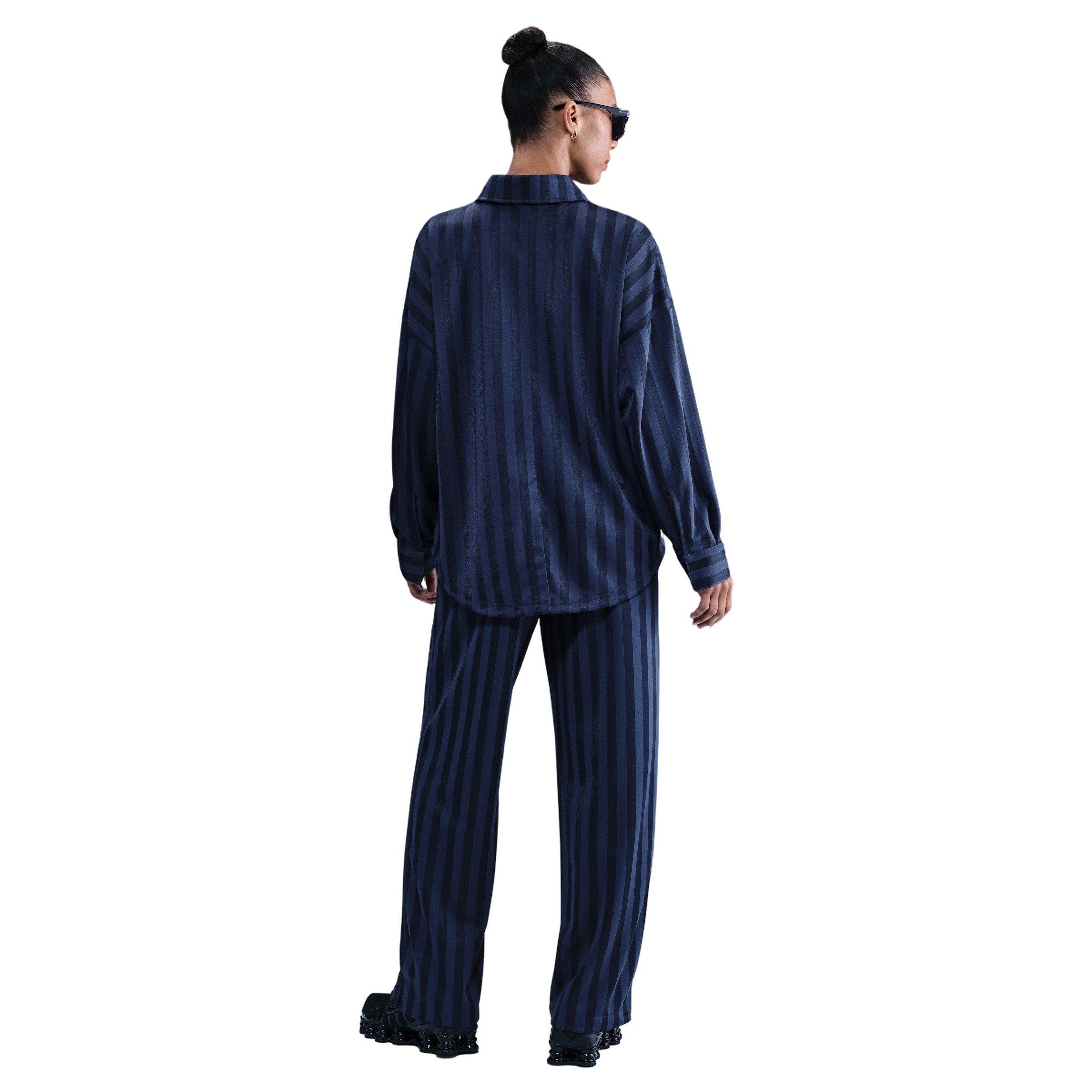 Nike Women's Sportswear Jacquard Stripe Button Down Shirt -Navy - NAVY Thumbnail View 5