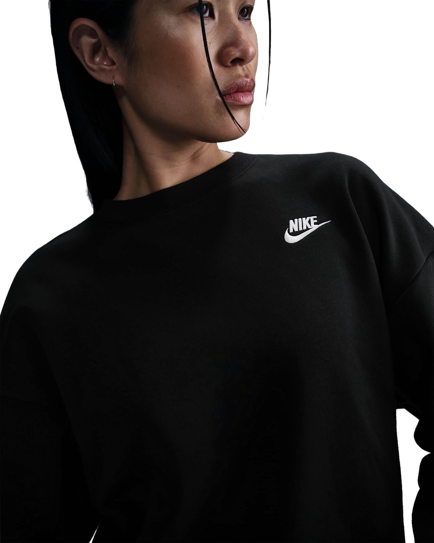 Nike Women's Sportswear Club Fleece Loose Crew-Neck Sweatshirt -Black - BLACK Thumbnail View 3