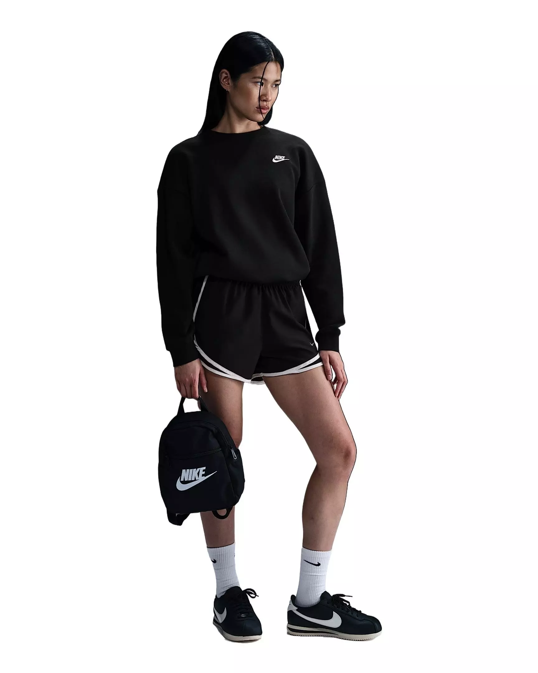 Nike Women's Sportswear Club Fleece Loose Crew-Neck Sweatshirt -Black - BLACK