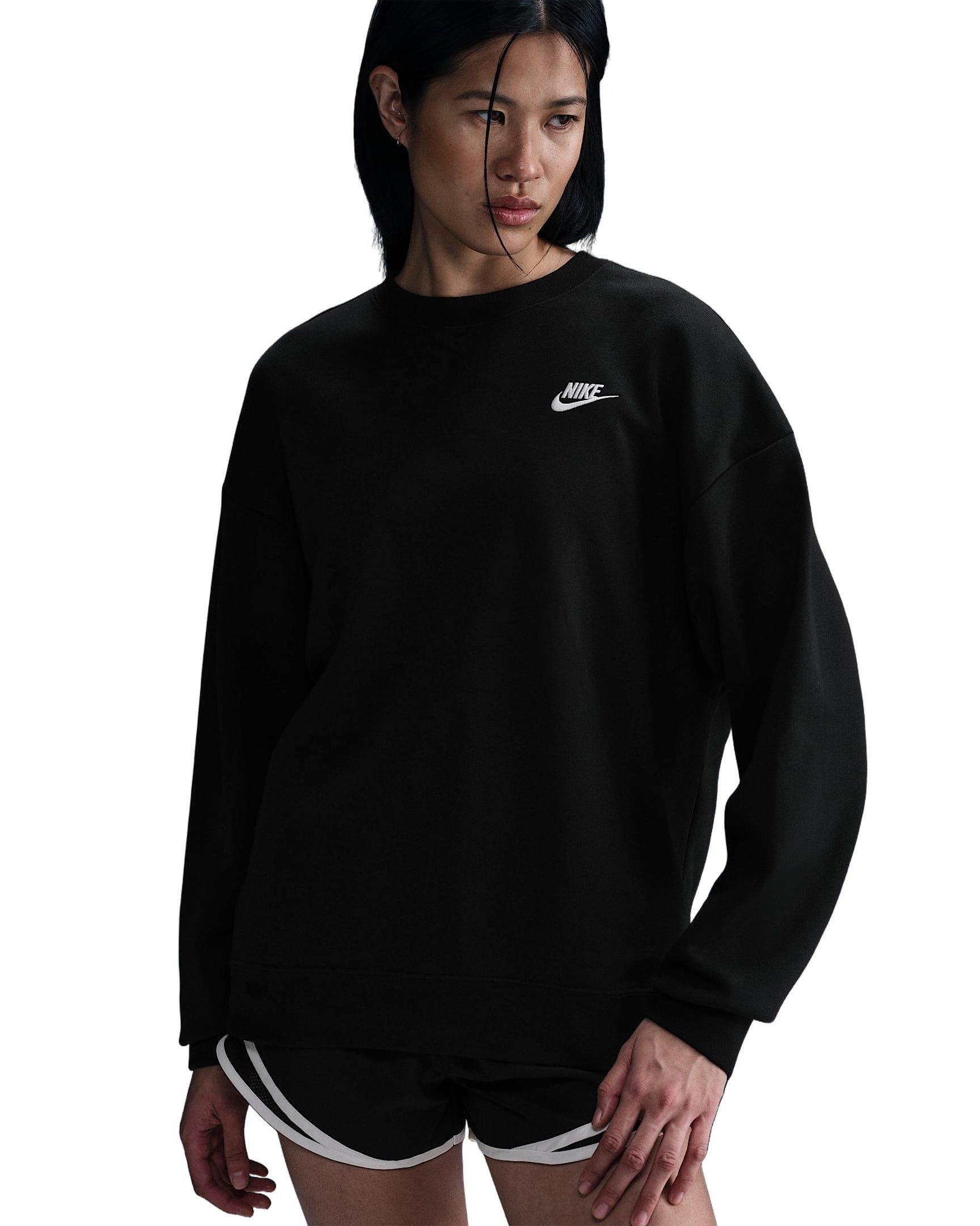 Nike Women's Sportswear Club Fleece Loose Crew-Neck Sweatshirt - Black - BLACK Thumbnail View 6