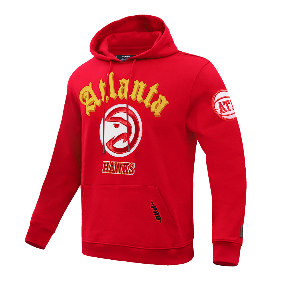 Pro Standard Men's NBA Atlanta Hawks Old English PO Hoodie -Red - RED Thumbnail View 3