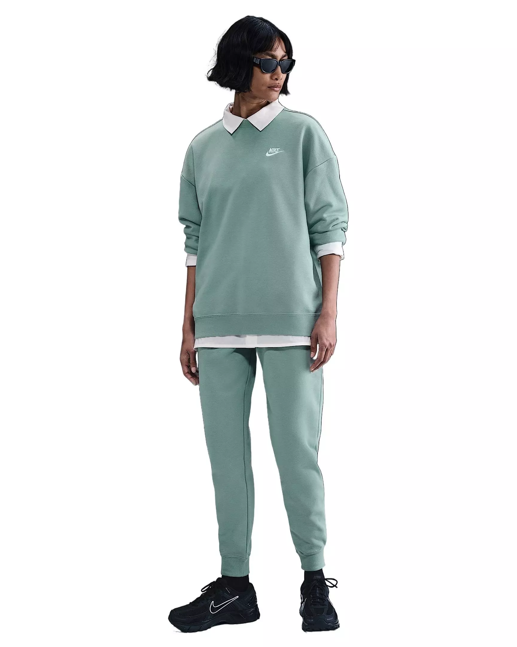 Nike Women's Sportswear Club Fleece Loose Crew-Neck Sweatshirt -Green - GREEN