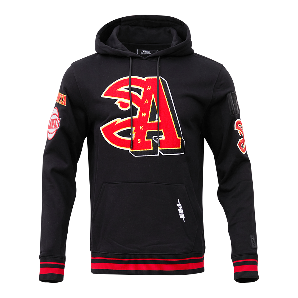 Pro Standard Men's NBA Atlanta Hawks Mashup Rib PO Hoodie -Black/Red - BLACK/RED Thumbnail View 1