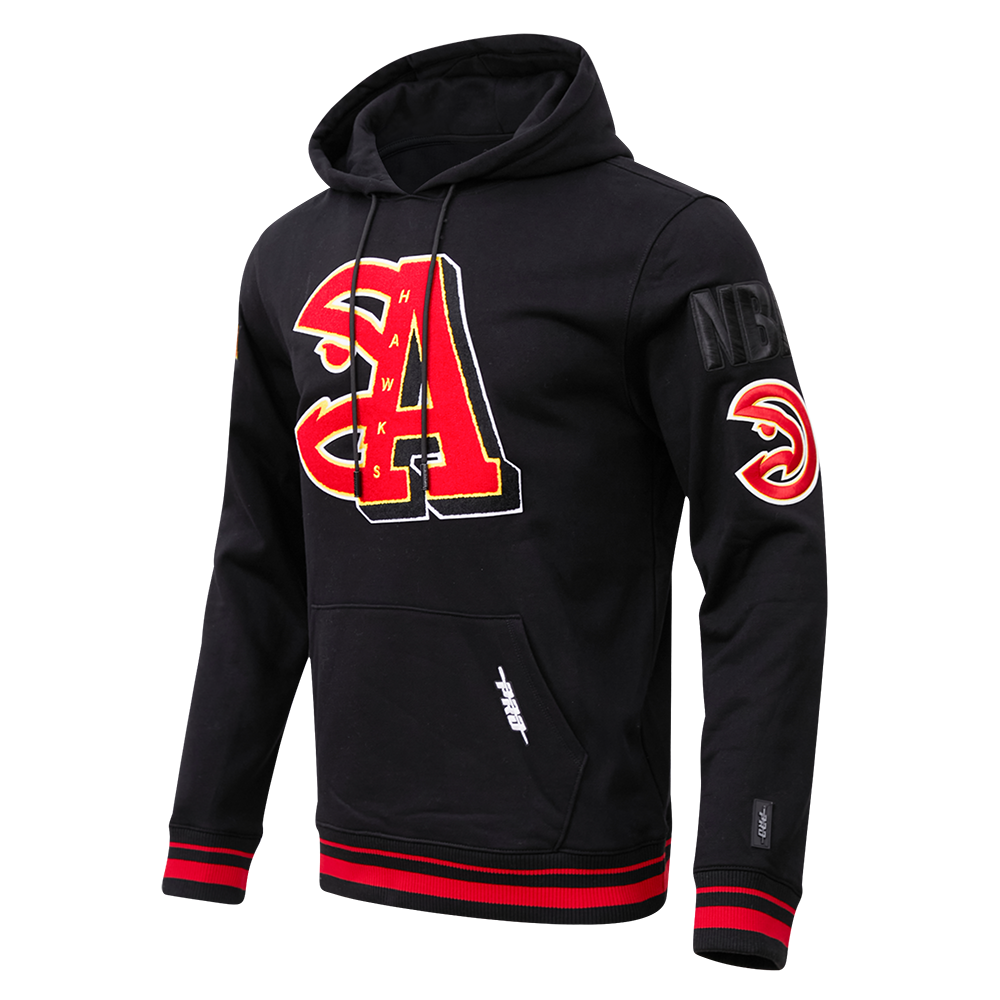 Pro Standard Men's NBA Atlanta Hawks Mashup Rib PO Hoodie -Black/Red - BLACK/RED Thumbnail View 3