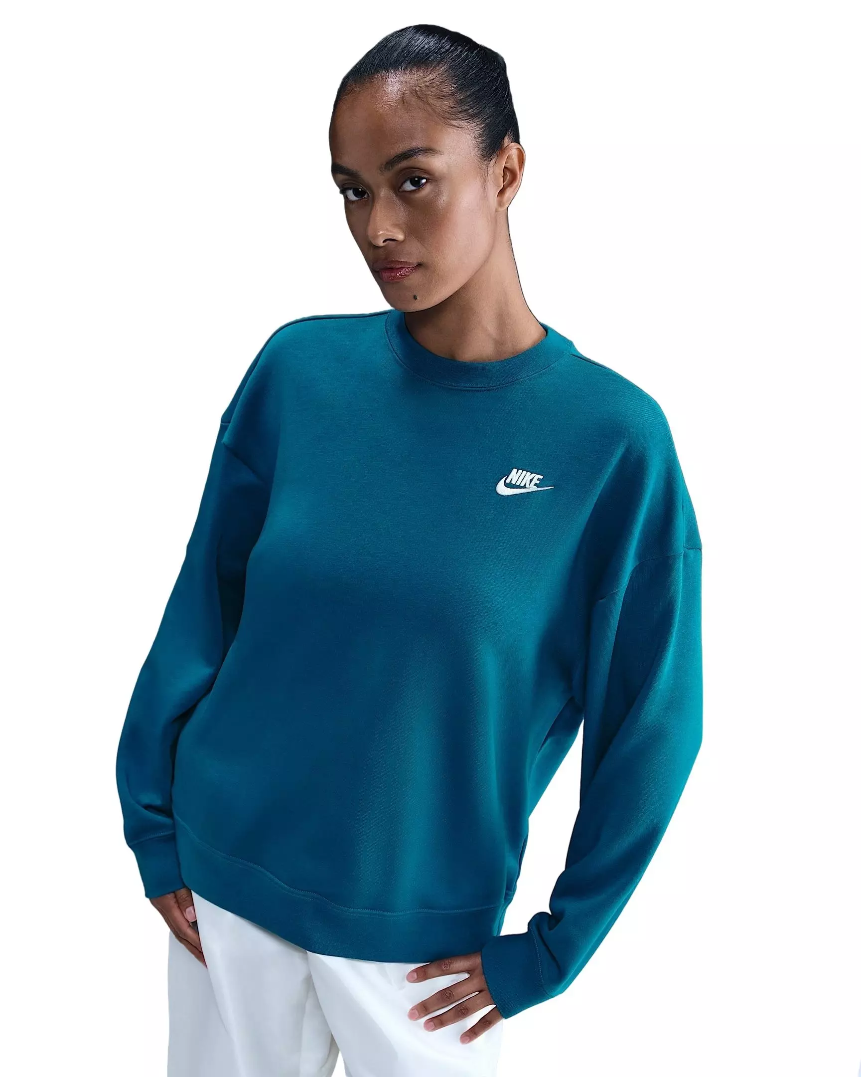 Nike Women's Sportswear Club Fleece Loose Crew-Neck Sweatshirt -Turquoise - TURQUOISE