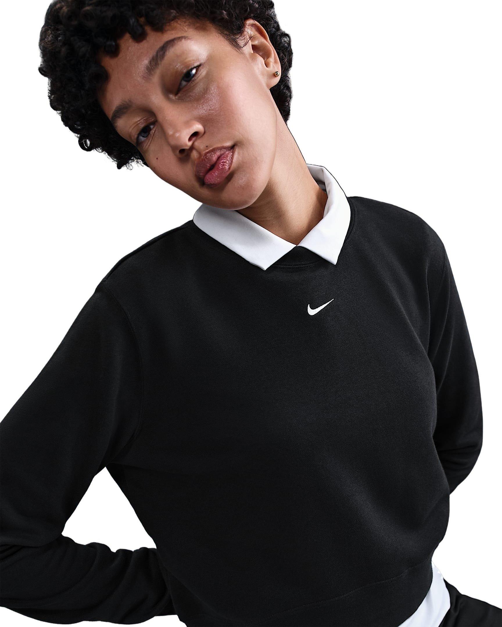 Nike Women's Sportswear Chill Terry Crew-Neck French Terry Sweatshirt - Black - BLACK Thumbnail View 3