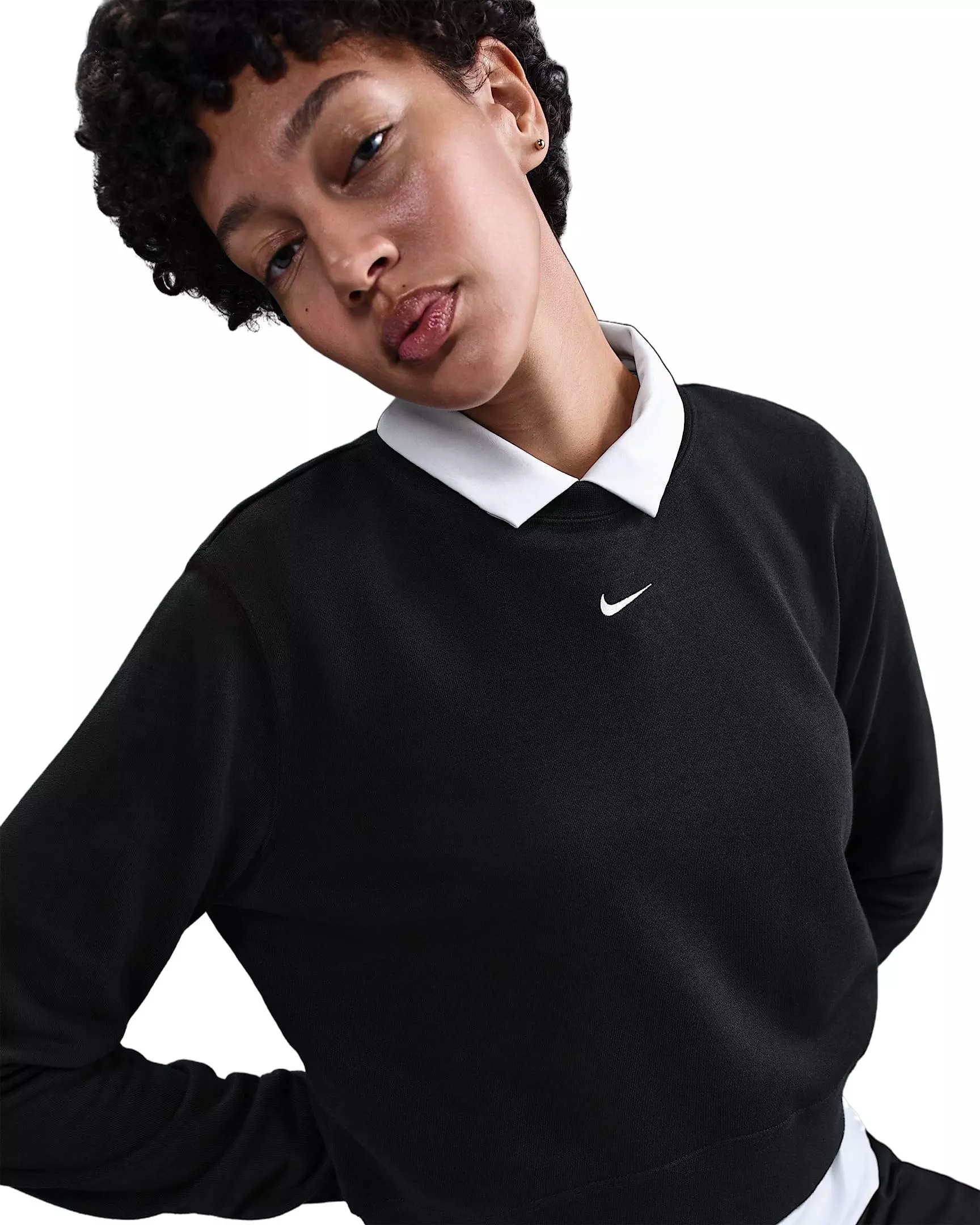 Nike Women's Sportswear Chill Terry Crew-Neck French Terry Sweatshirt - Black - BLACK