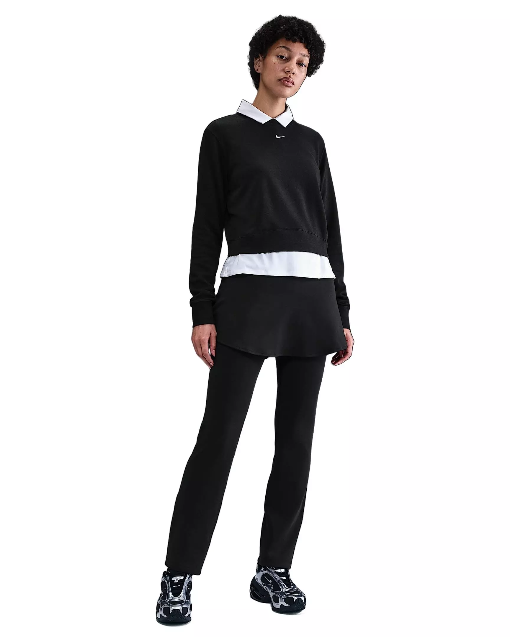 Nike Women's Sportswear Chill Terry Crew-Neck French Terry Sweatshirt - Black - BLACK