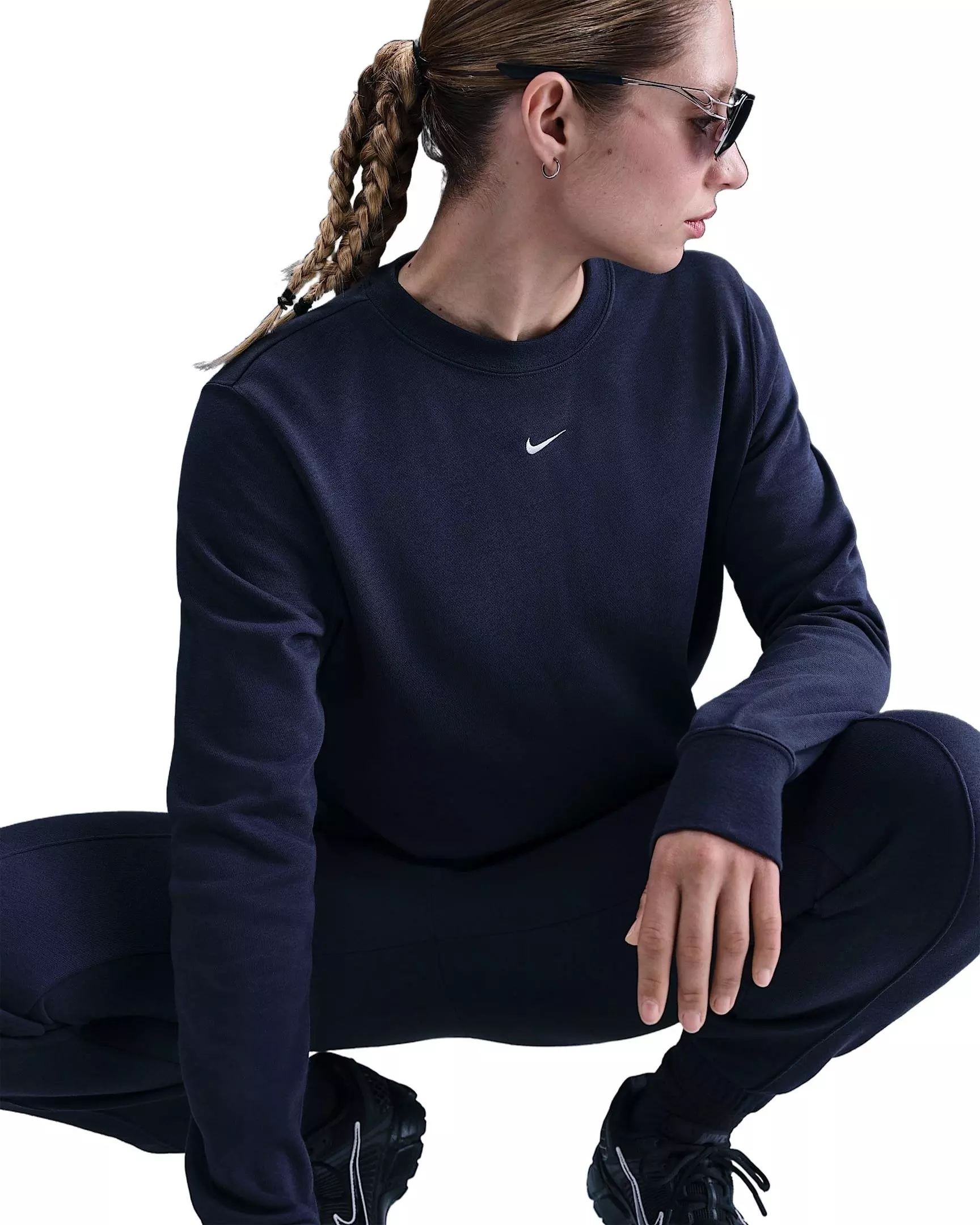 Nike Women's Sportswear Chill Terry Crew-Neck French Terry Sweatshirt - Navy - NAVY