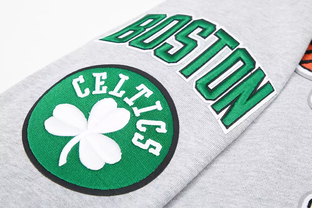 Pro Standard Men's NBA Boston Celtics Mashup Rib PO Hoodie -Grey/Green - GREY/GREEN