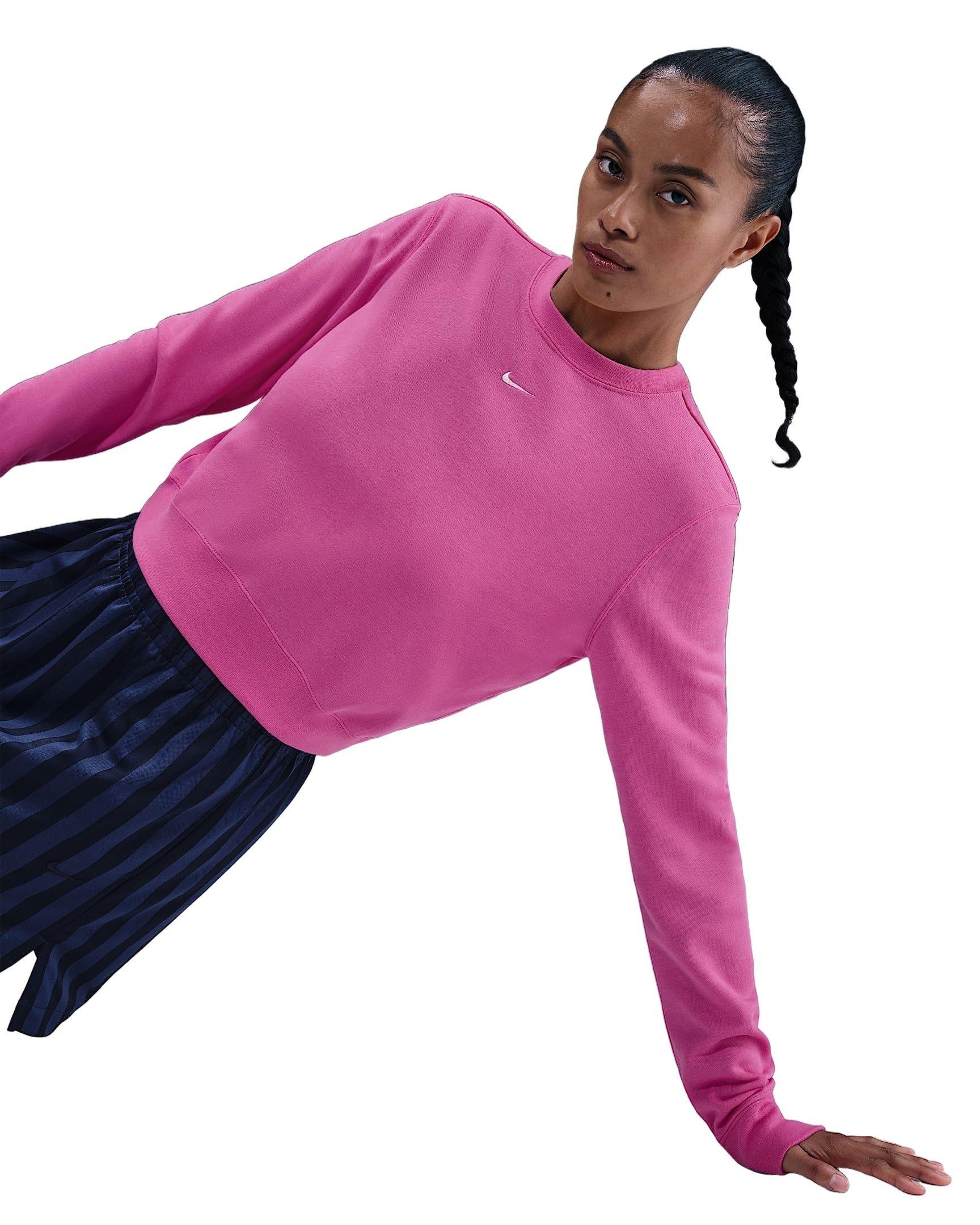 Nike Women's Sportswear Chill Terry Crew-Neck French Terry Sweatshirt -Pink - PINK Thumbnail View 3