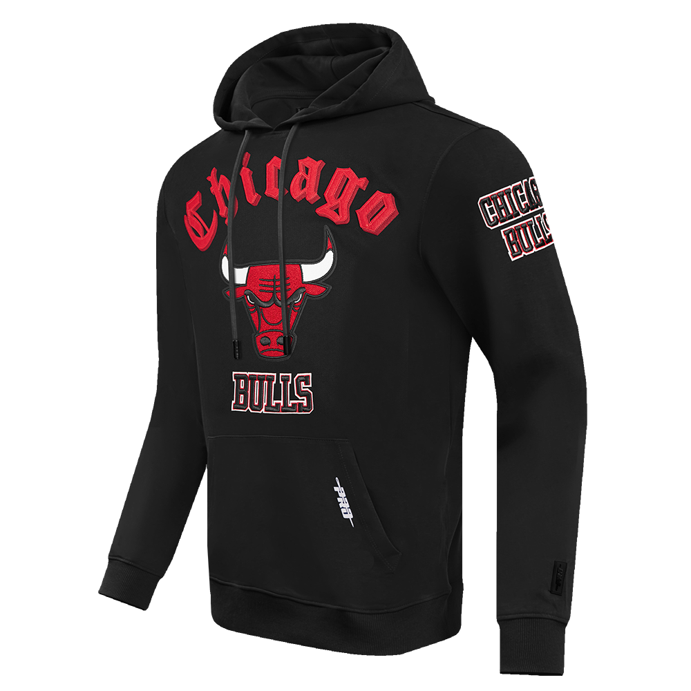 Pro Standard Men's NBA Chicago Bulls Old English PO Hoodie - Black - BLACK Thumbnail View 3