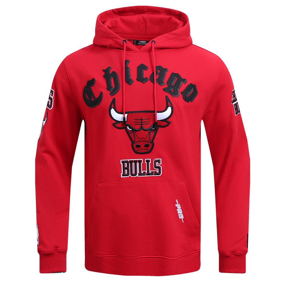 Pro Standard Men's NBA Chicago Bulls Old English PO Hoodie -Red - RED Thumbnail View 1
