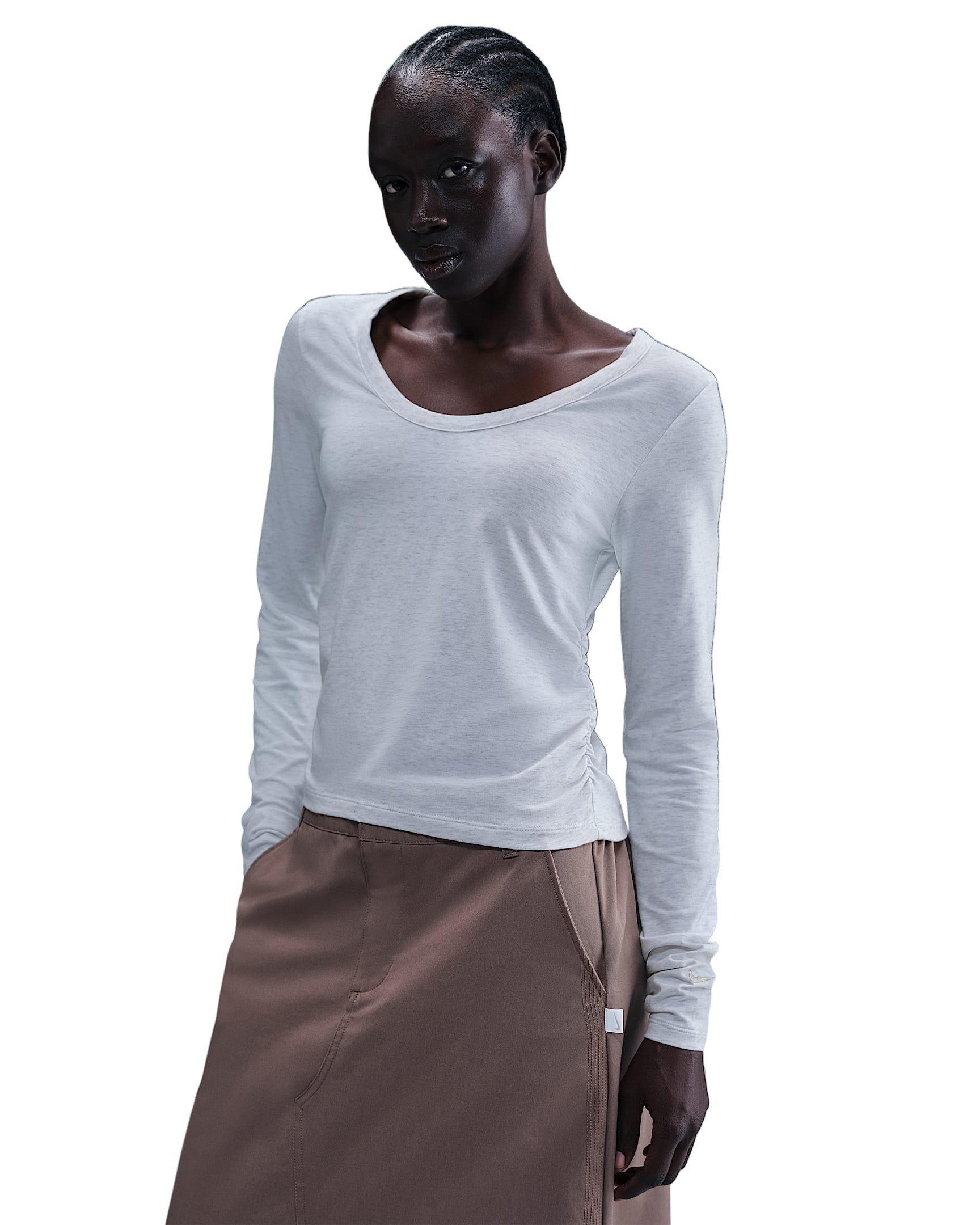 Nike Women's Sportswear Chill Knit Long-Sleeve Top -Birch Brown - BIRCH BROWN Thumbnail View 3