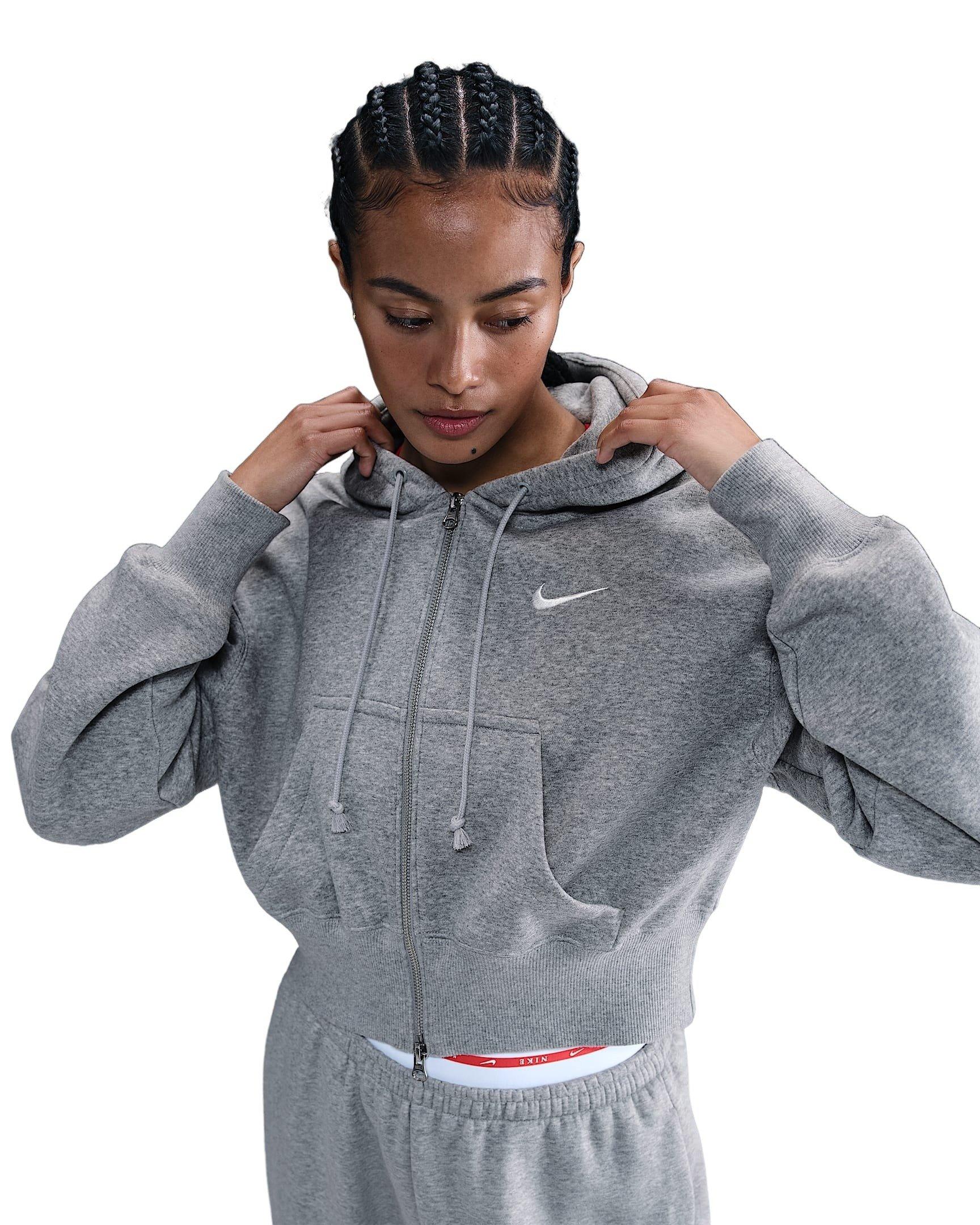 Nike Women's Sportswear Phoenix Fleece Loose Full-Zip Cropped Jacket -Grey - GREY Thumbnail View 1