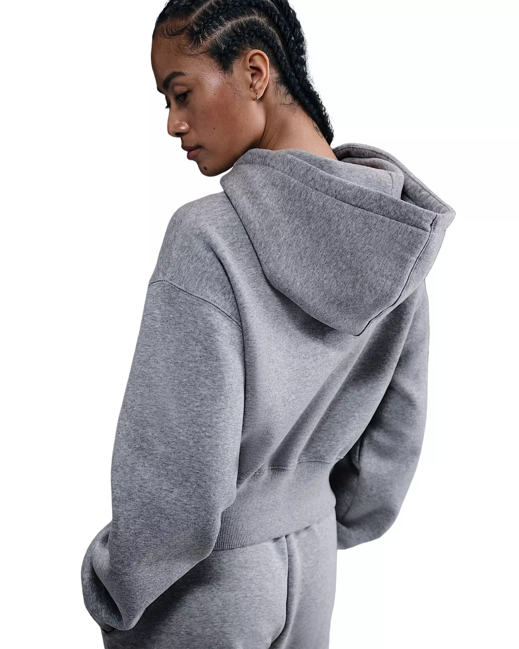 Nike Women's Sportswear Phoenix Fleece Loose Full-Zip Cropped Jacket -Grey - GREY