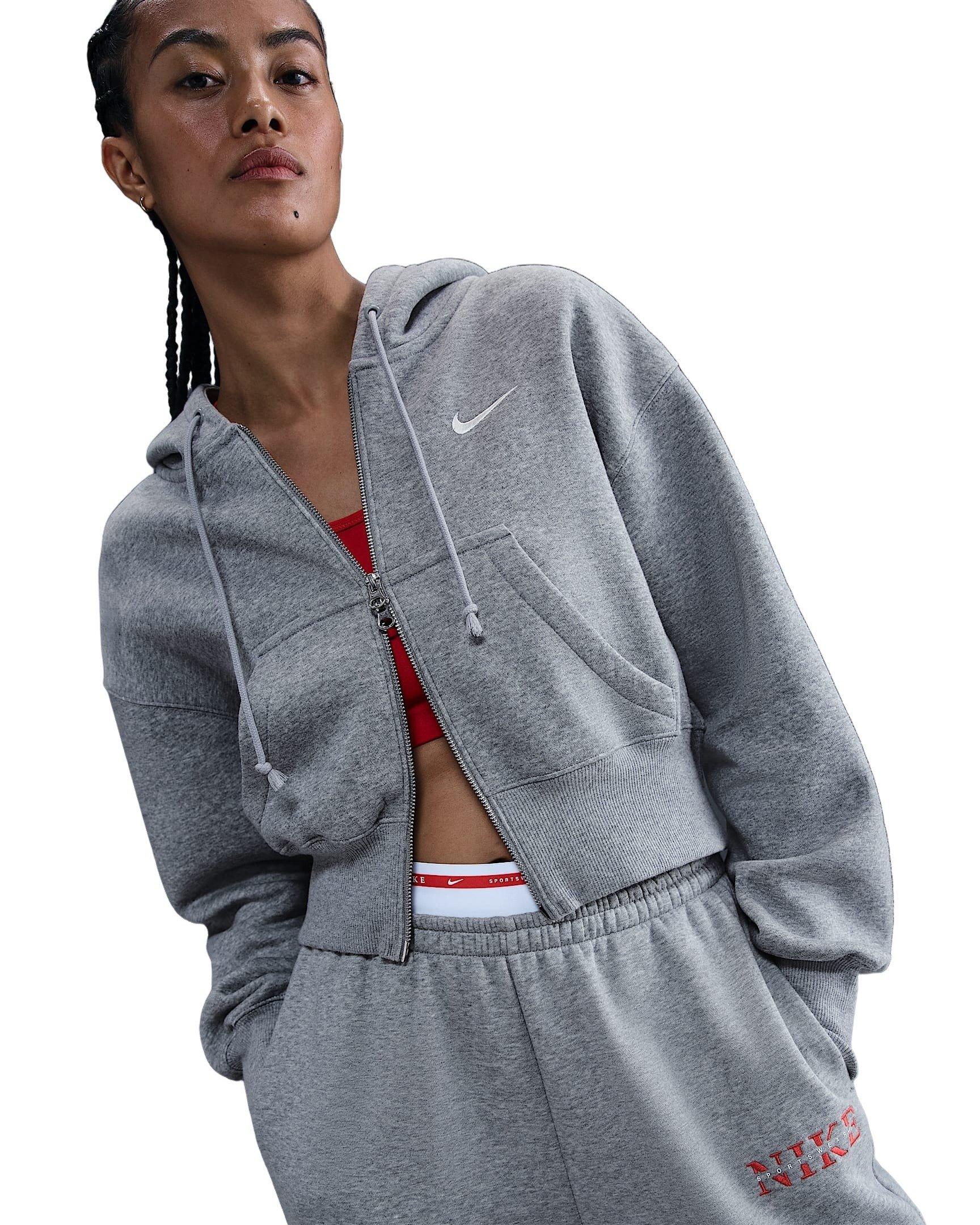 Nike Women's Sportswear Phoenix Fleece Loose Full-Zip Cropped Jacket -Grey - GREY Thumbnail View 3
