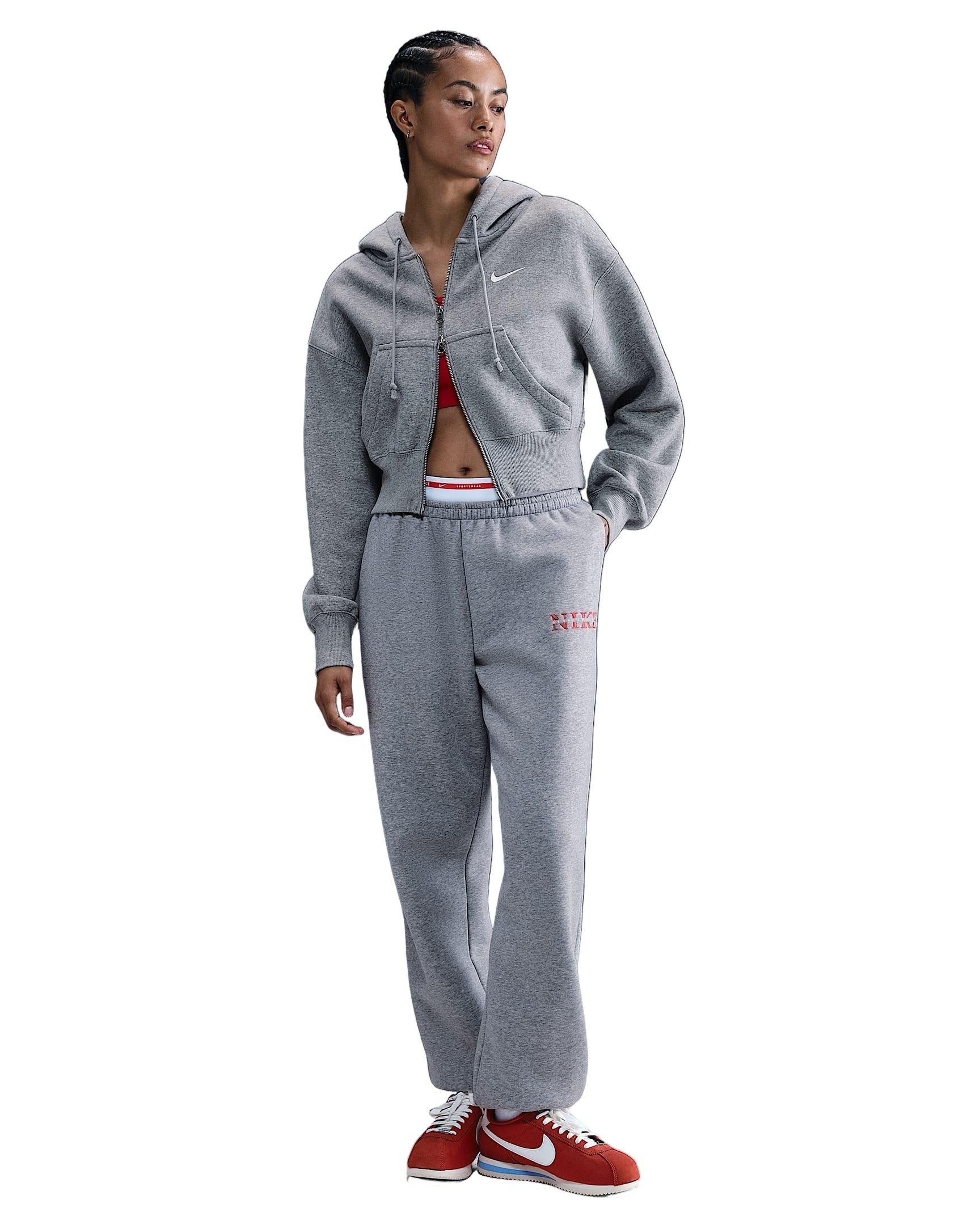 Nike Women's Sportswear Phoenix Fleece Loose Full-Zip Cropped Jacket -Grey - GREY Thumbnail View 4