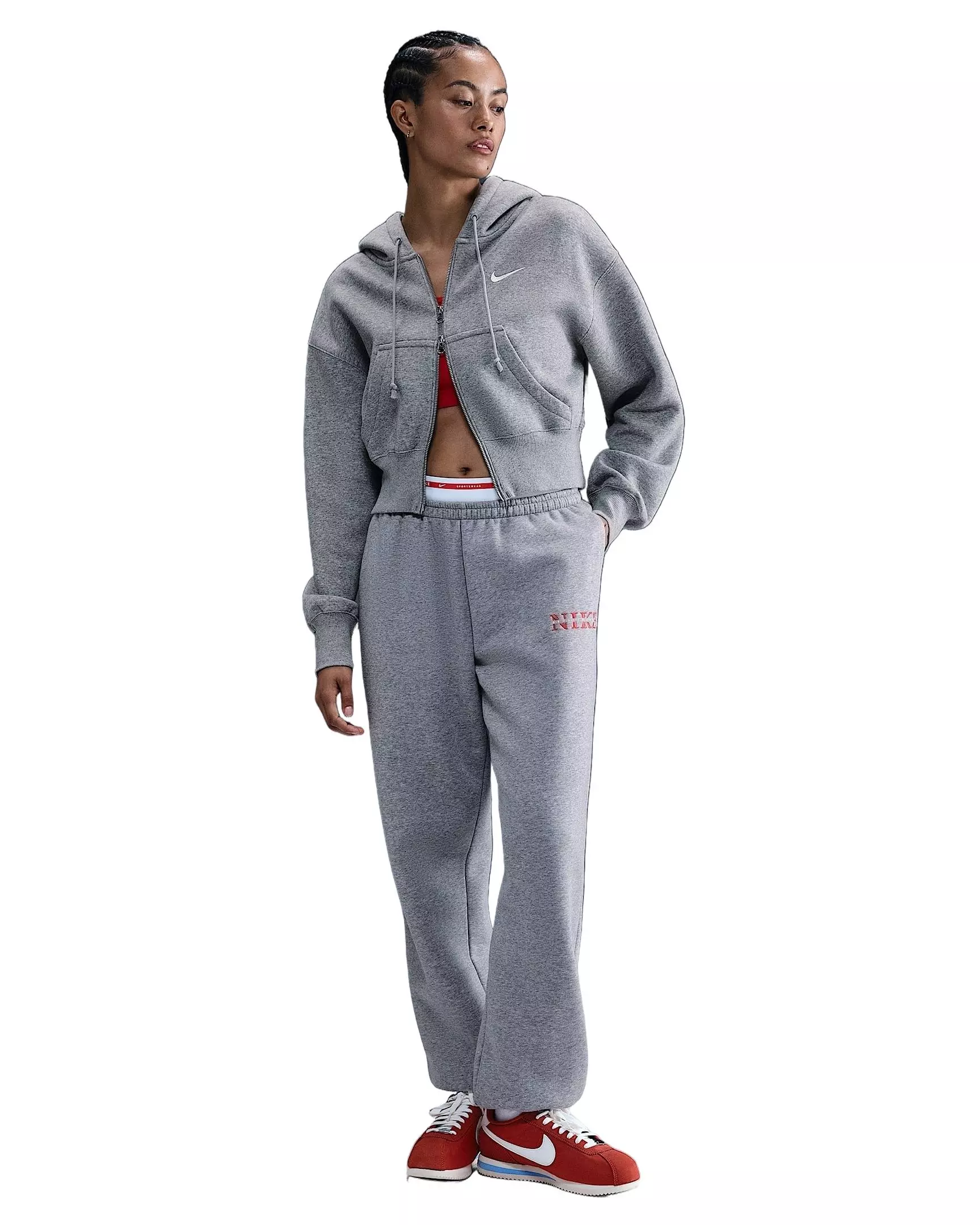 Nike Women's Sportswear Phoenix Fleece Loose Full-Zip Cropped Jacket -Grey - GREY