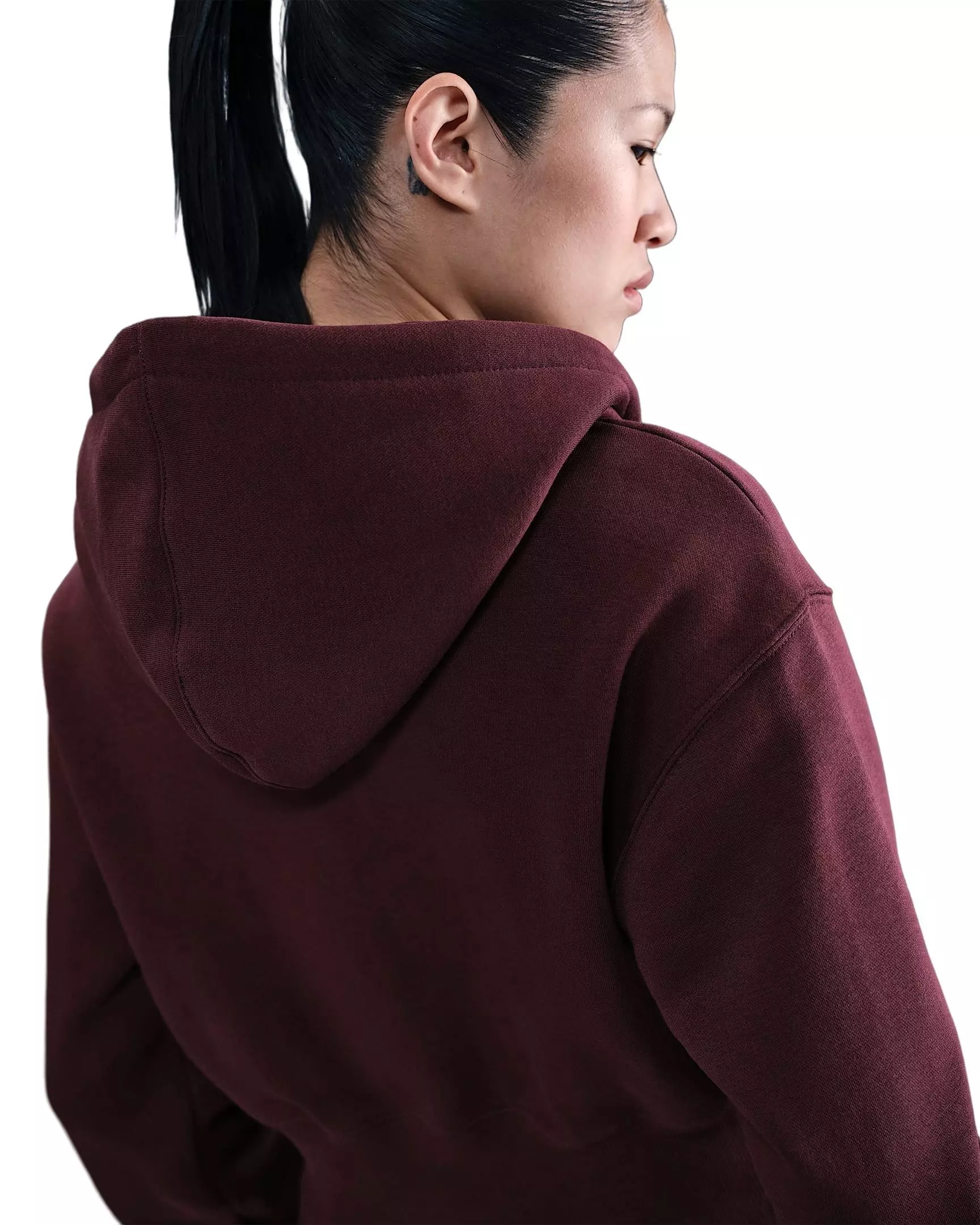 Nike Women's Sportswear Phoenix Fleece Loose Full-Zip Cropped Jacket - Burgundy - BURGUNDY