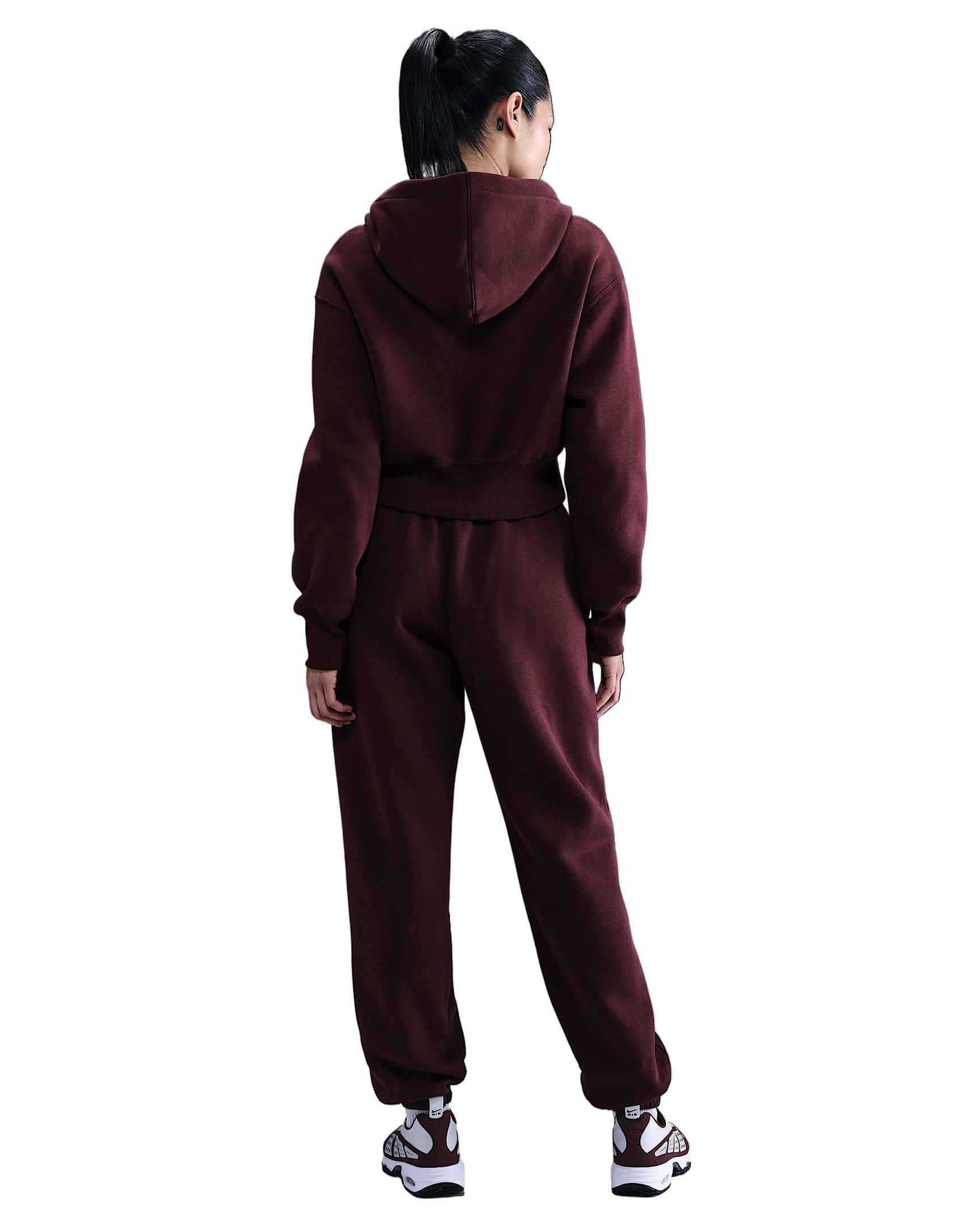 Nike Women's Sportswear Phoenix Fleece Loose Full-Zip Cropped Jacket -Burgundy - BURGUNDY Thumbnail View 5