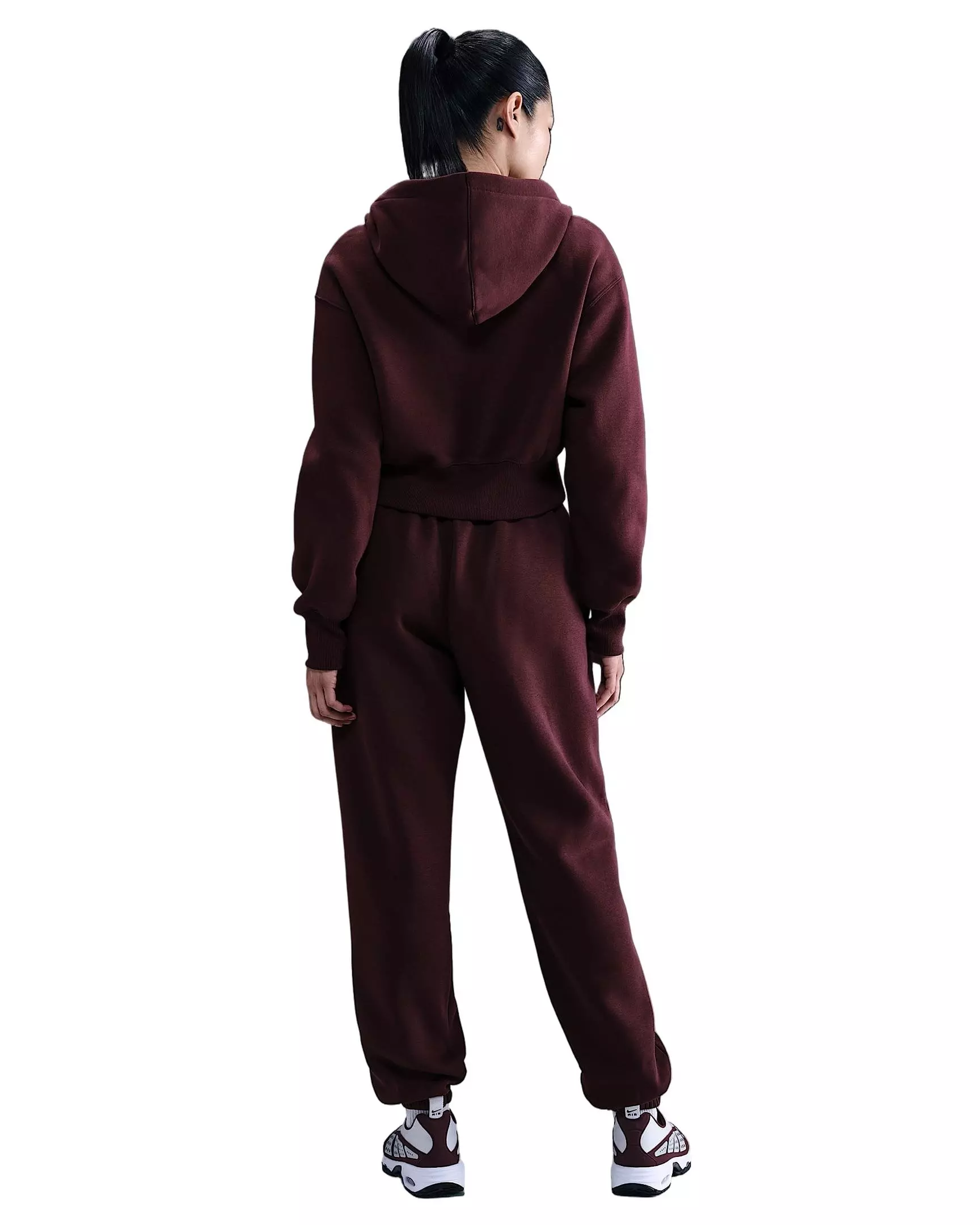 Nike Women's Sportswear Phoenix Fleece Loose Full-Zip Cropped Jacket -Burgundy - BURGUNDY