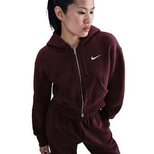 Nike Women's Sportswear Phoenix Fleece Loose Full-Zip Cropped Jacket -Burgundy