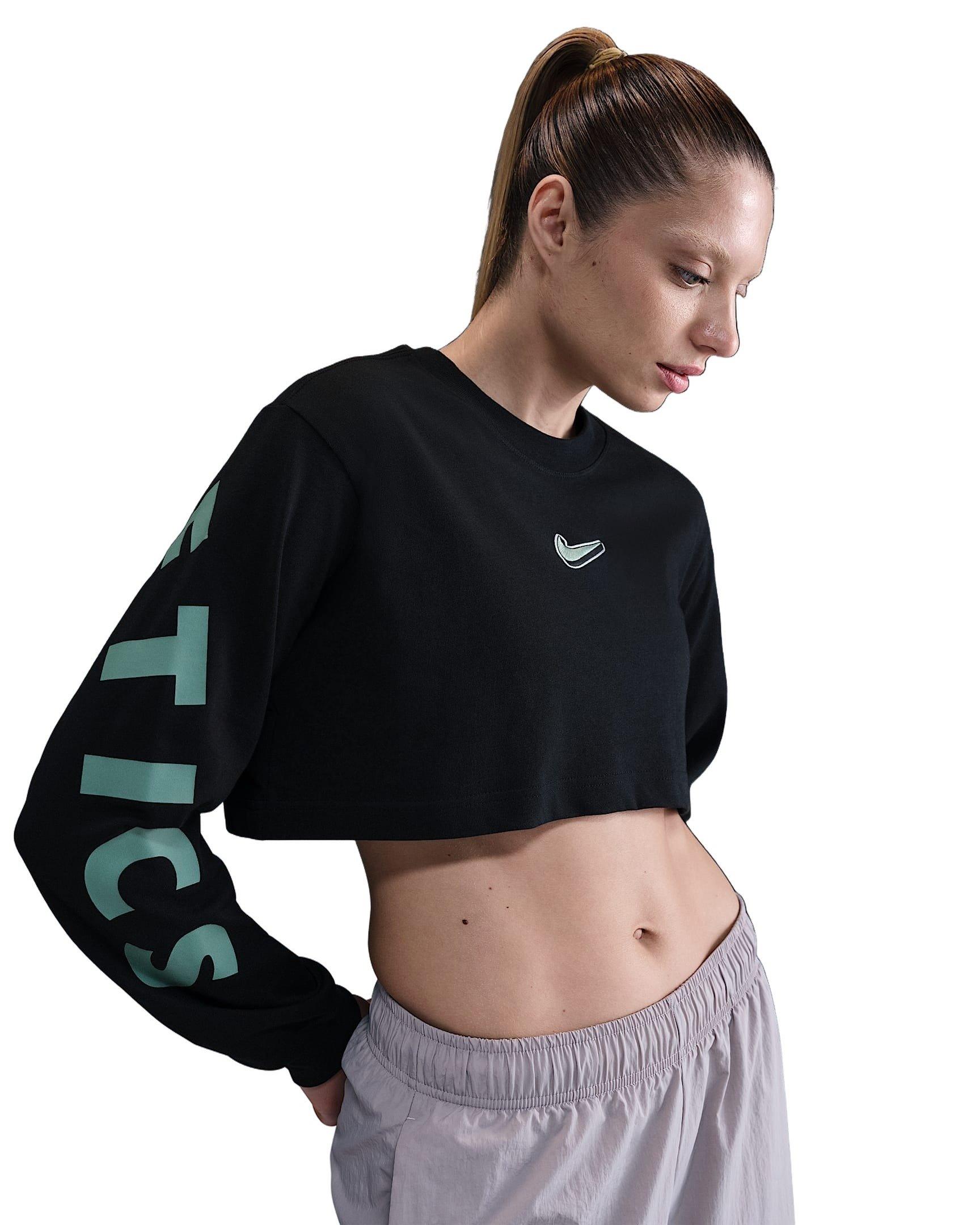 Nike Women's Sportswear Oversized Long-Sleeve B2S Cropped Tee -Black - BLACK Thumbnail View 3