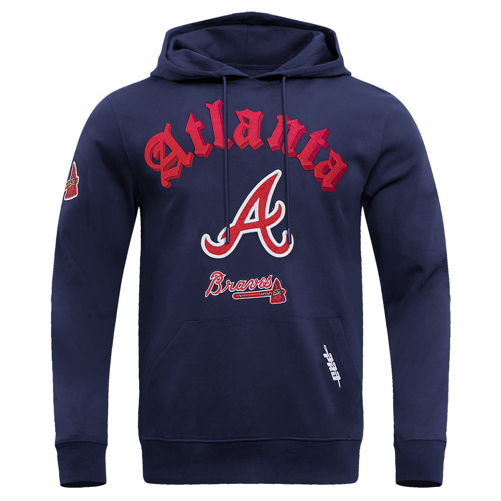 Pro Standard Men's MLB Atlanta Braves Old English PO Hoodie - Navy - NAVY Thumbnail View 1